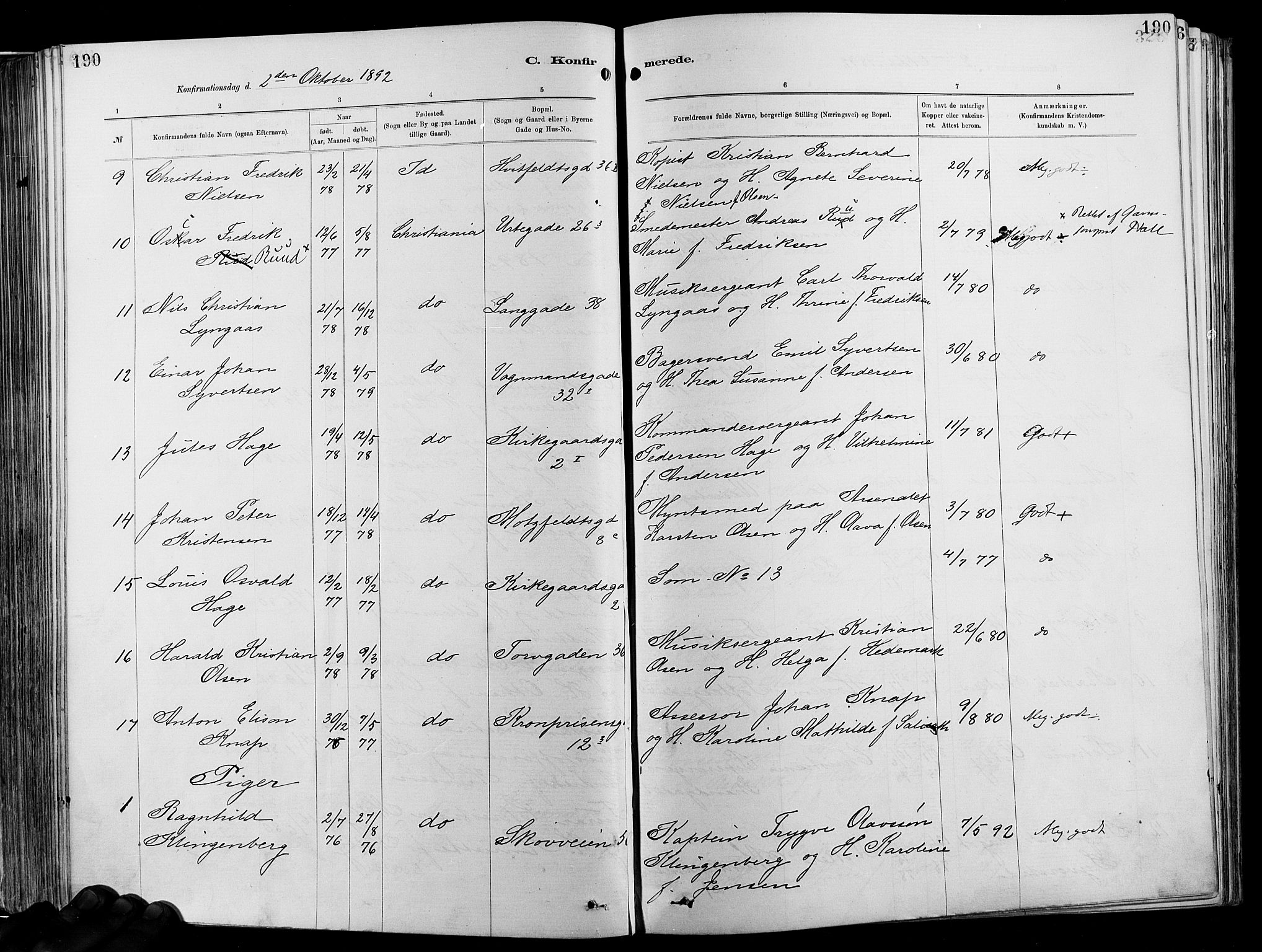 Garnisonsmenigheten Kirkebøker, AV/SAO-A-10846/F/Fa/L0012: Parish register (official) no. 12, 1880-1893, p. 190