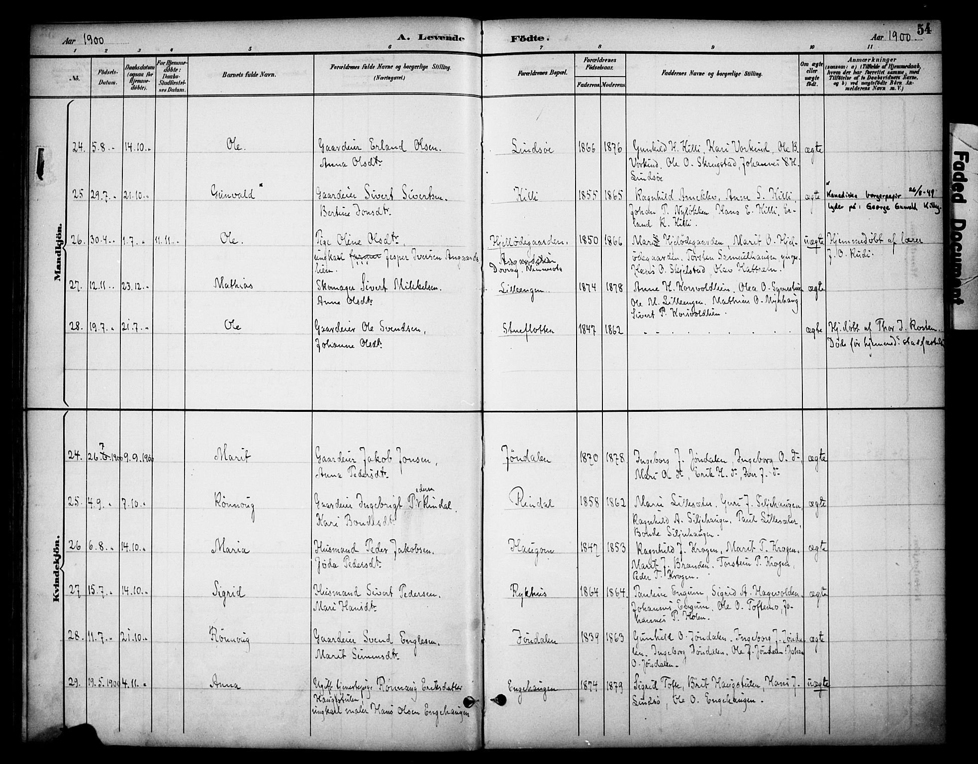 Dovre prestekontor, AV/SAH-PREST-066/H/Ha/Haa/L0003: Parish register (official) no. 3, 1891-1901, p. 54