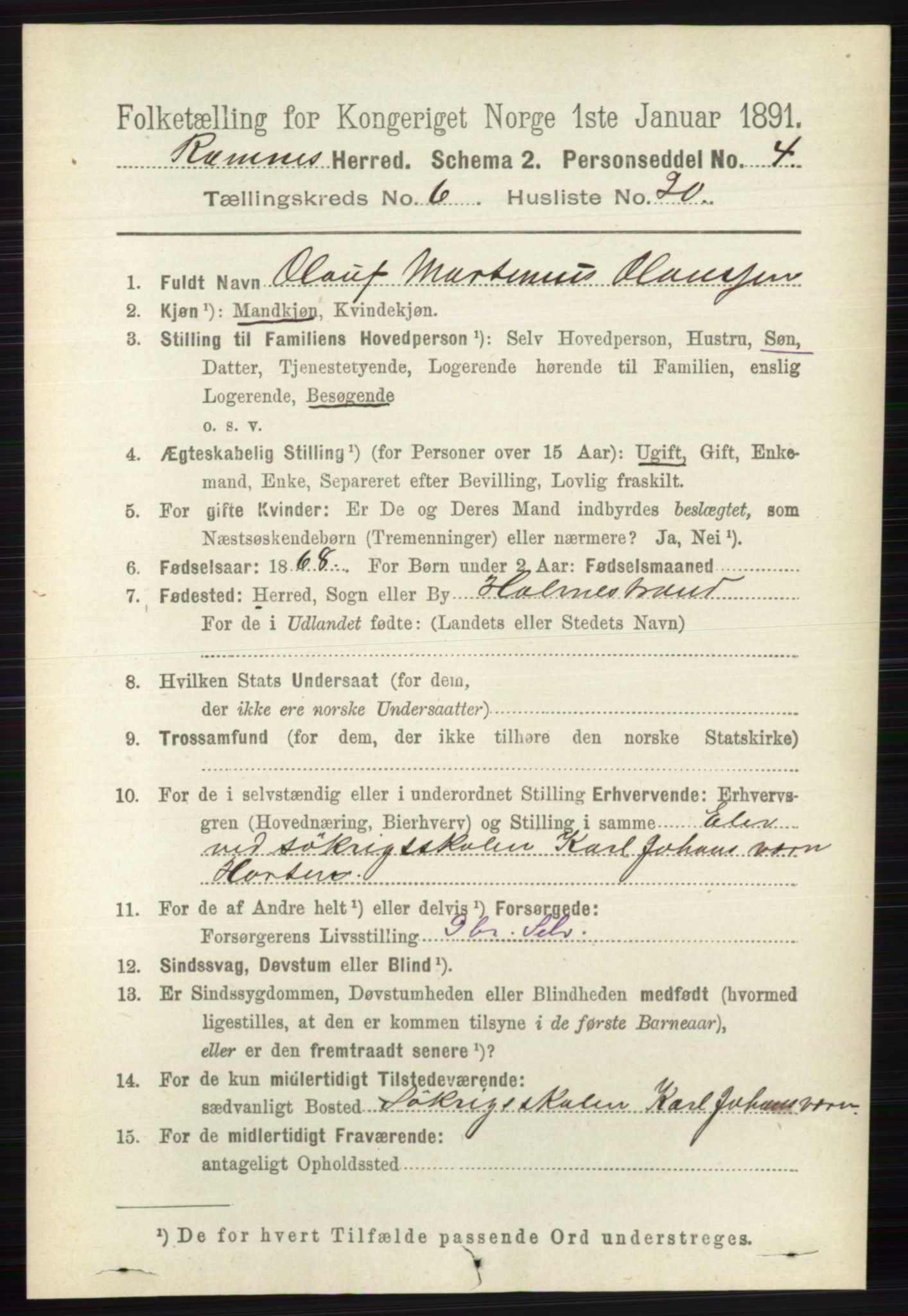 RA, 1891 census for 0718 Ramnes, 1891, p. 3432