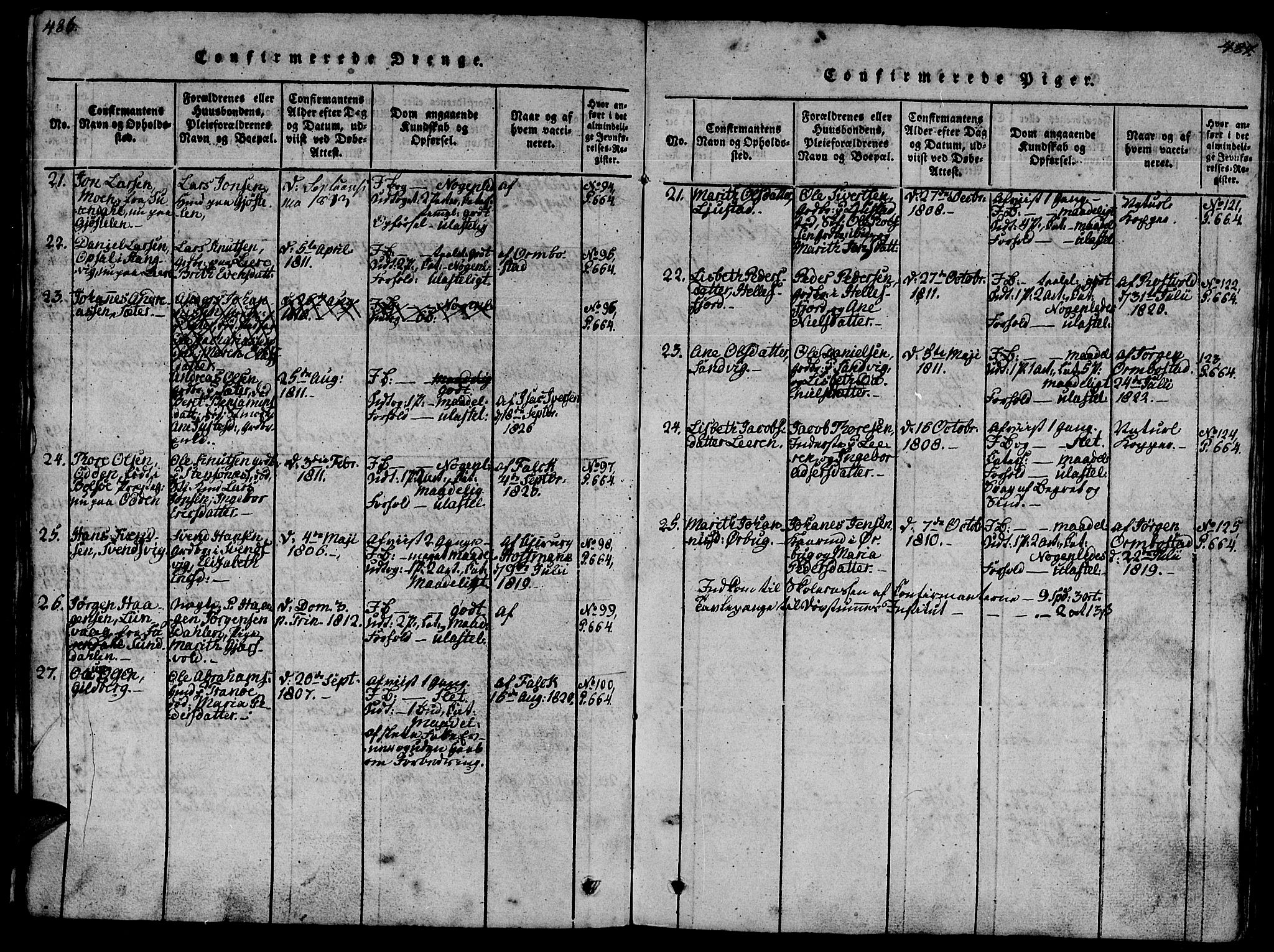 Ministerialprotokoller, klokkerbøker og fødselsregistre - Møre og Romsdal, AV/SAT-A-1454/581/L0933: Parish register (official) no. 581A03 /1, 1819-1836, p. 486-487