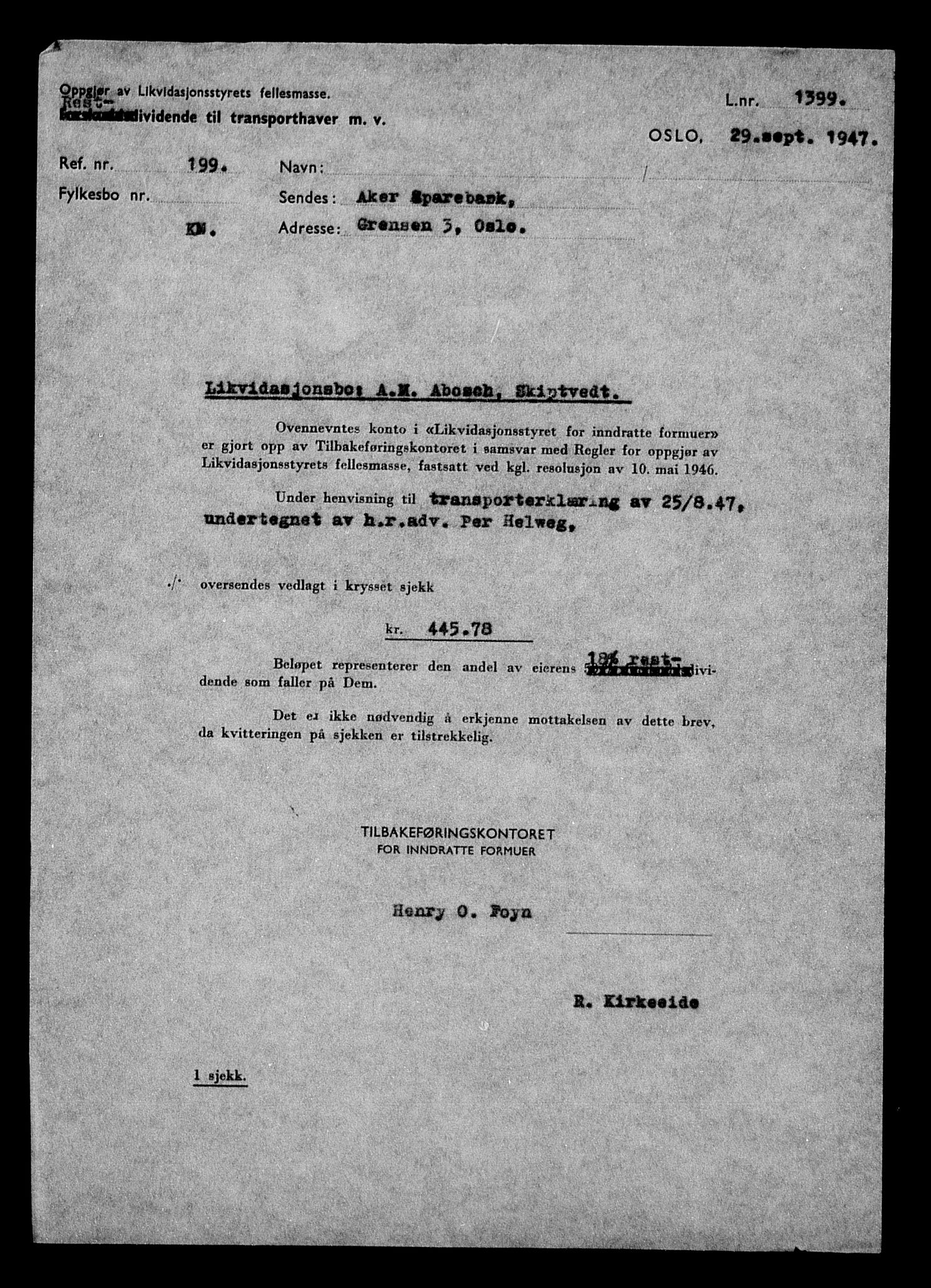 Justisdepartementet, Tilbakeføringskontoret for inndratte formuer, AV/RA-S-1564/H/Hc/Hcd/L0989: --, 1945-1947, p. 130