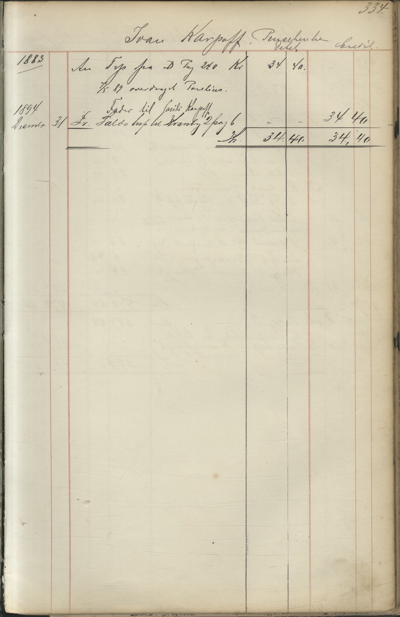 Brodtkorb handel A/S, VAMU/A-0001/F/Fc/L0001/0001: Konto for kvener og nordmenn på Kolahalvøya  / Conto for Kvæner og Nordmænd paa Russefinmarken No 1, 1868-1894, p. 334