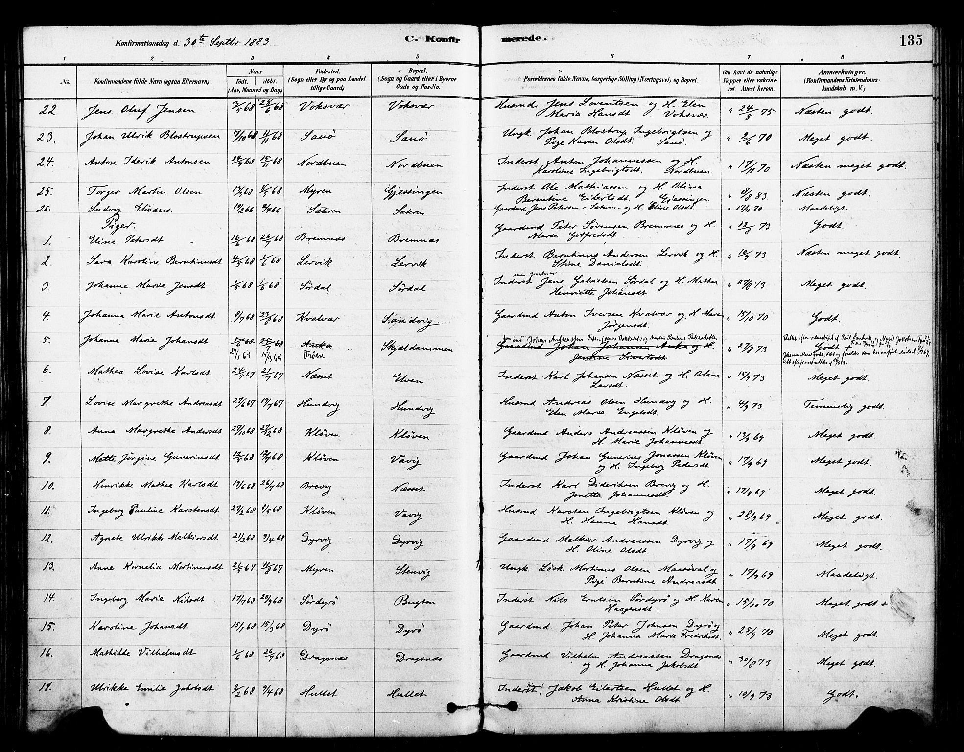 Ministerialprotokoller, klokkerbøker og fødselsregistre - Sør-Trøndelag, SAT/A-1456/640/L0578: Parish register (official) no. 640A03, 1879-1889, p. 135