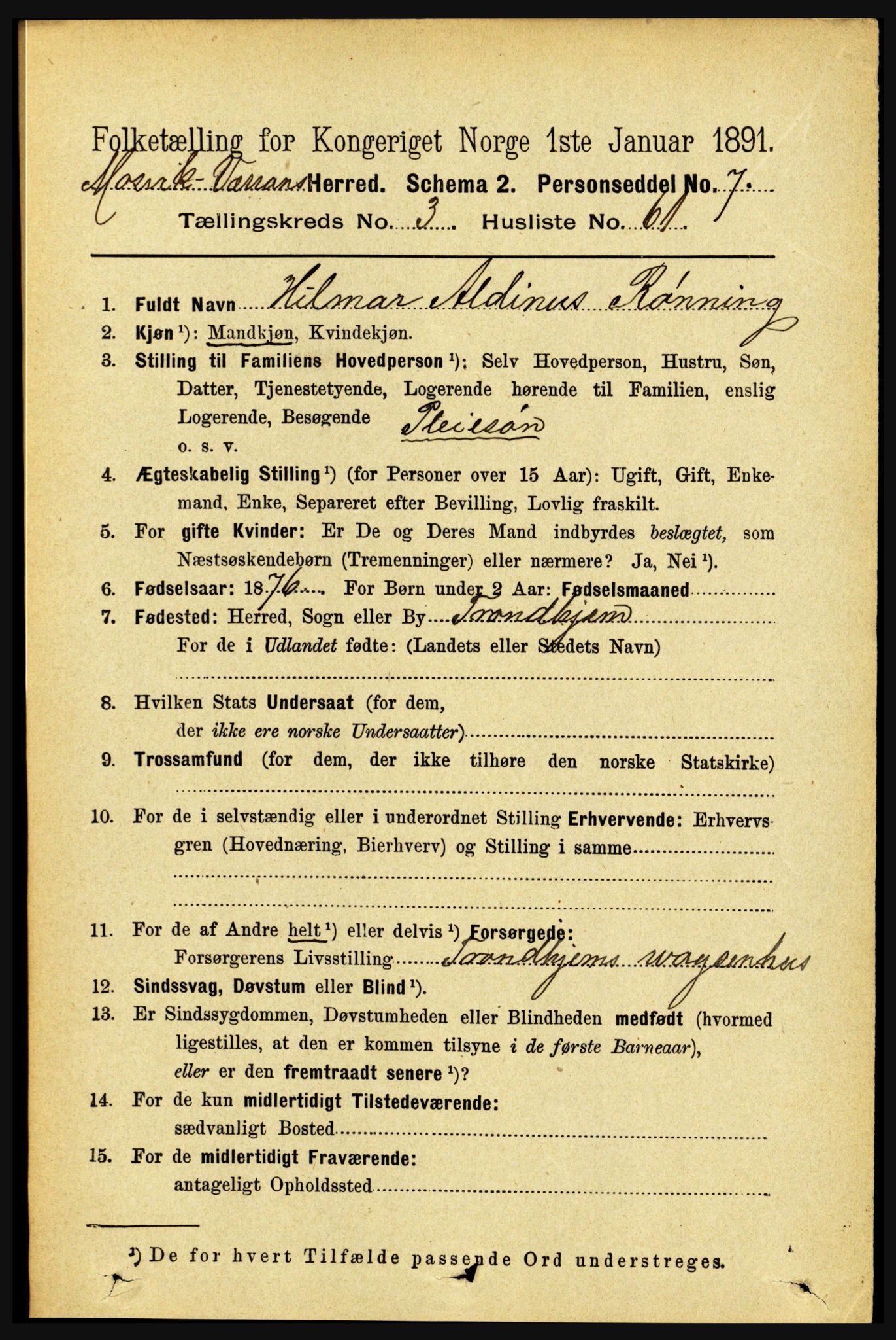 RA, 1891 census for 1723 Mosvik og Verran, 1891, p. 1310