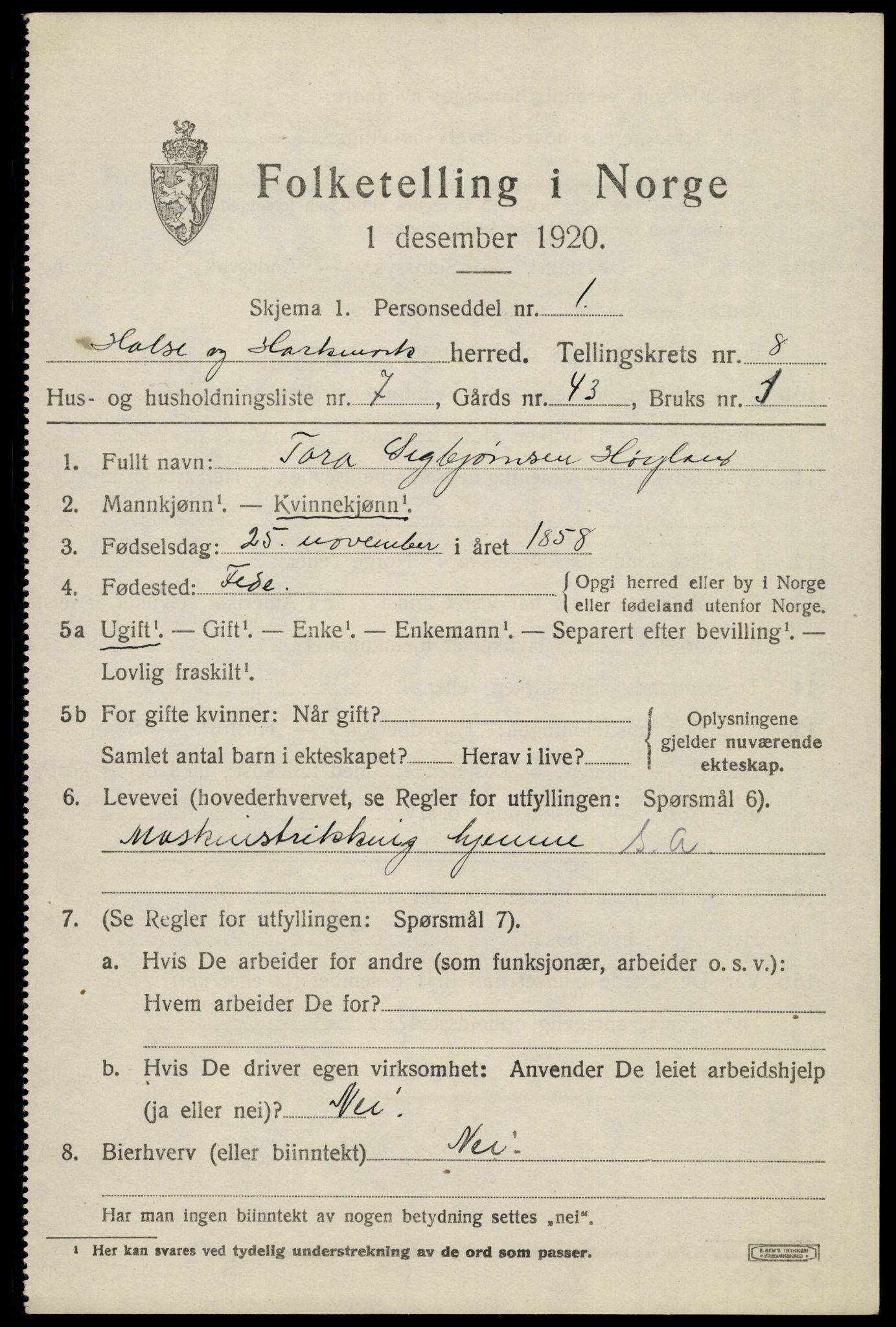 SAK, 1920 census for Halse og Harkmark, 1920, p. 4395