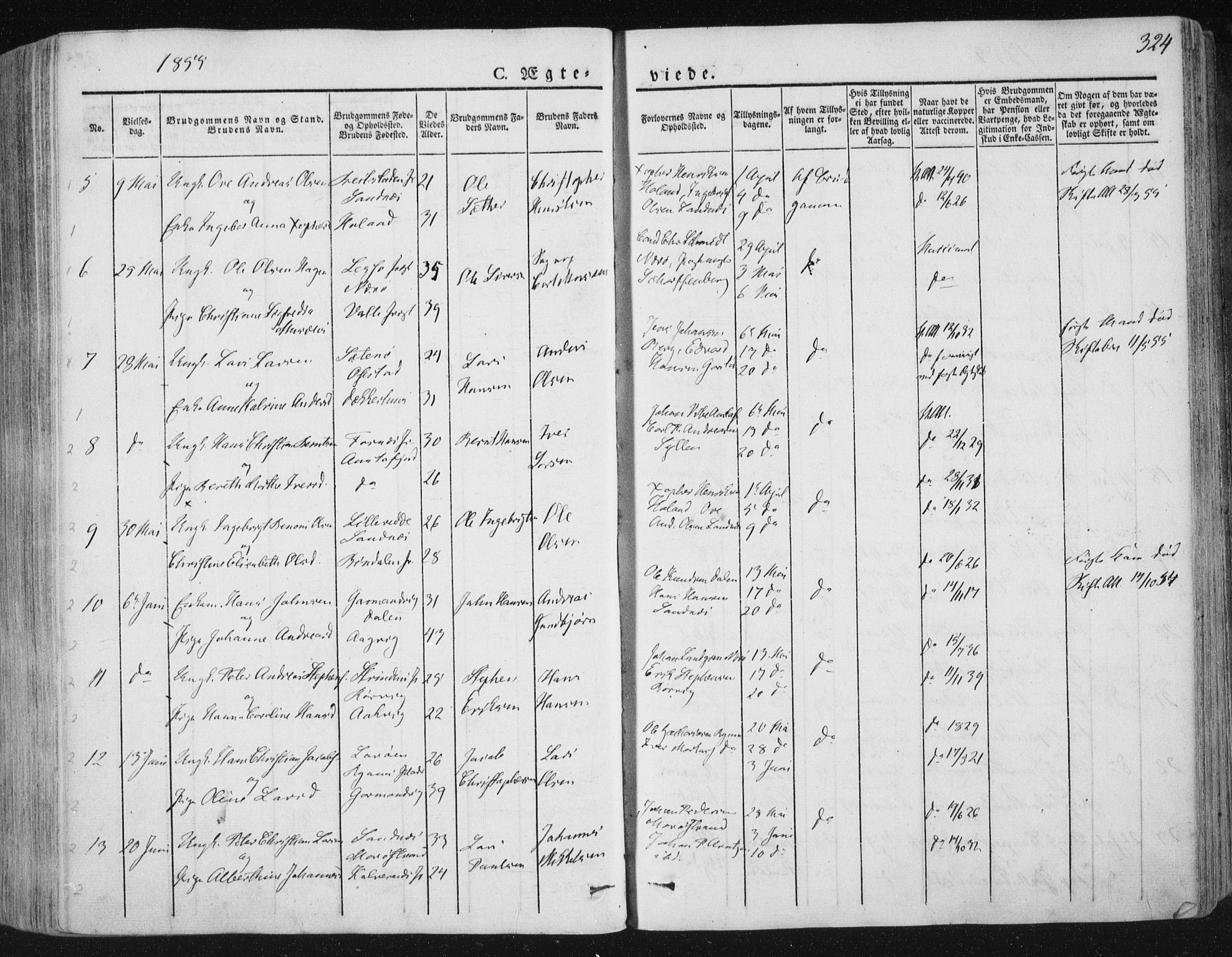 Ministerialprotokoller, klokkerbøker og fødselsregistre - Nord-Trøndelag, SAT/A-1458/784/L0669: Parish register (official) no. 784A04, 1829-1859, p. 324