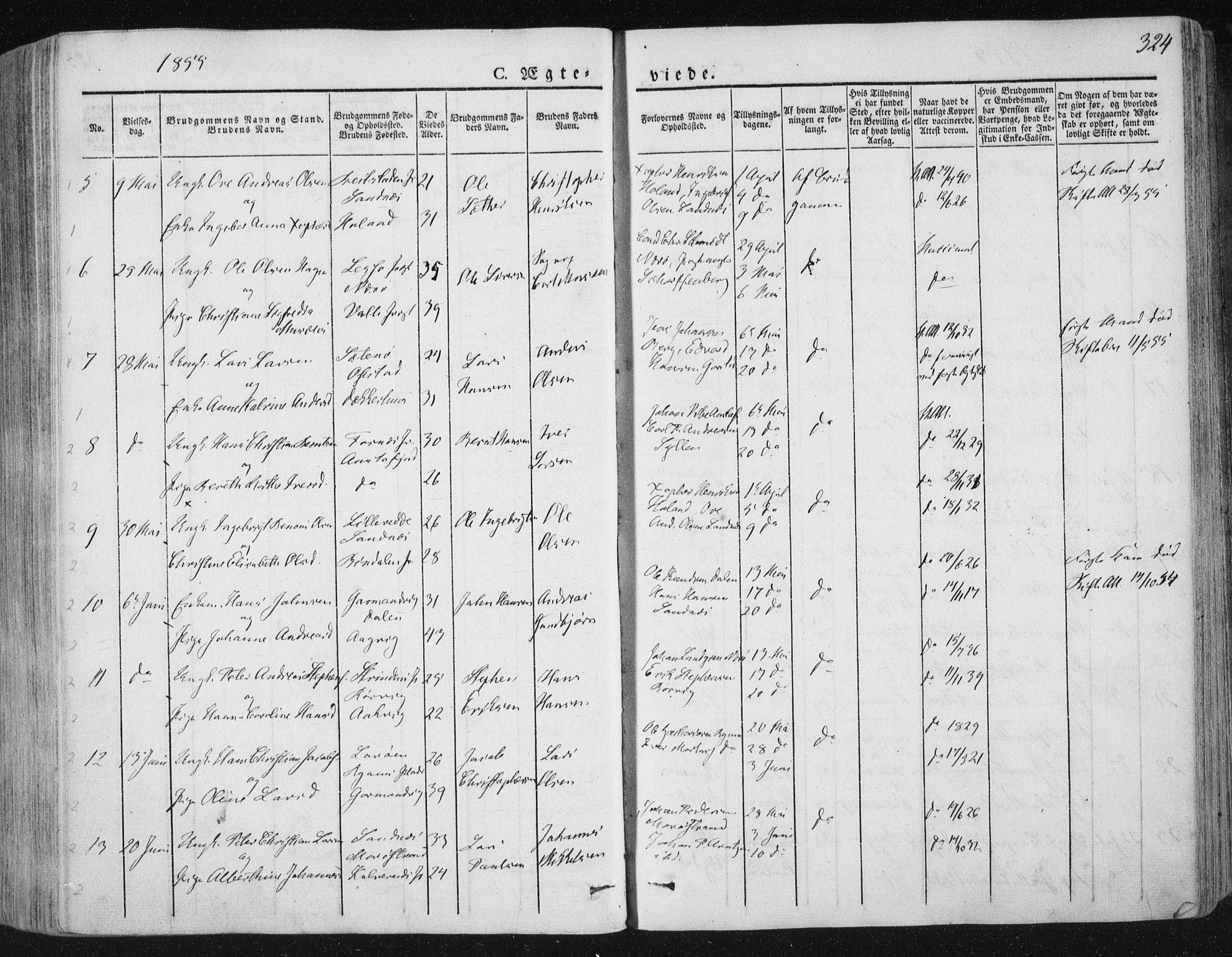 Ministerialprotokoller, klokkerbøker og fødselsregistre - Nord-Trøndelag, AV/SAT-A-1458/784/L0669: Parish register (official) no. 784A04, 1829-1859, p. 324