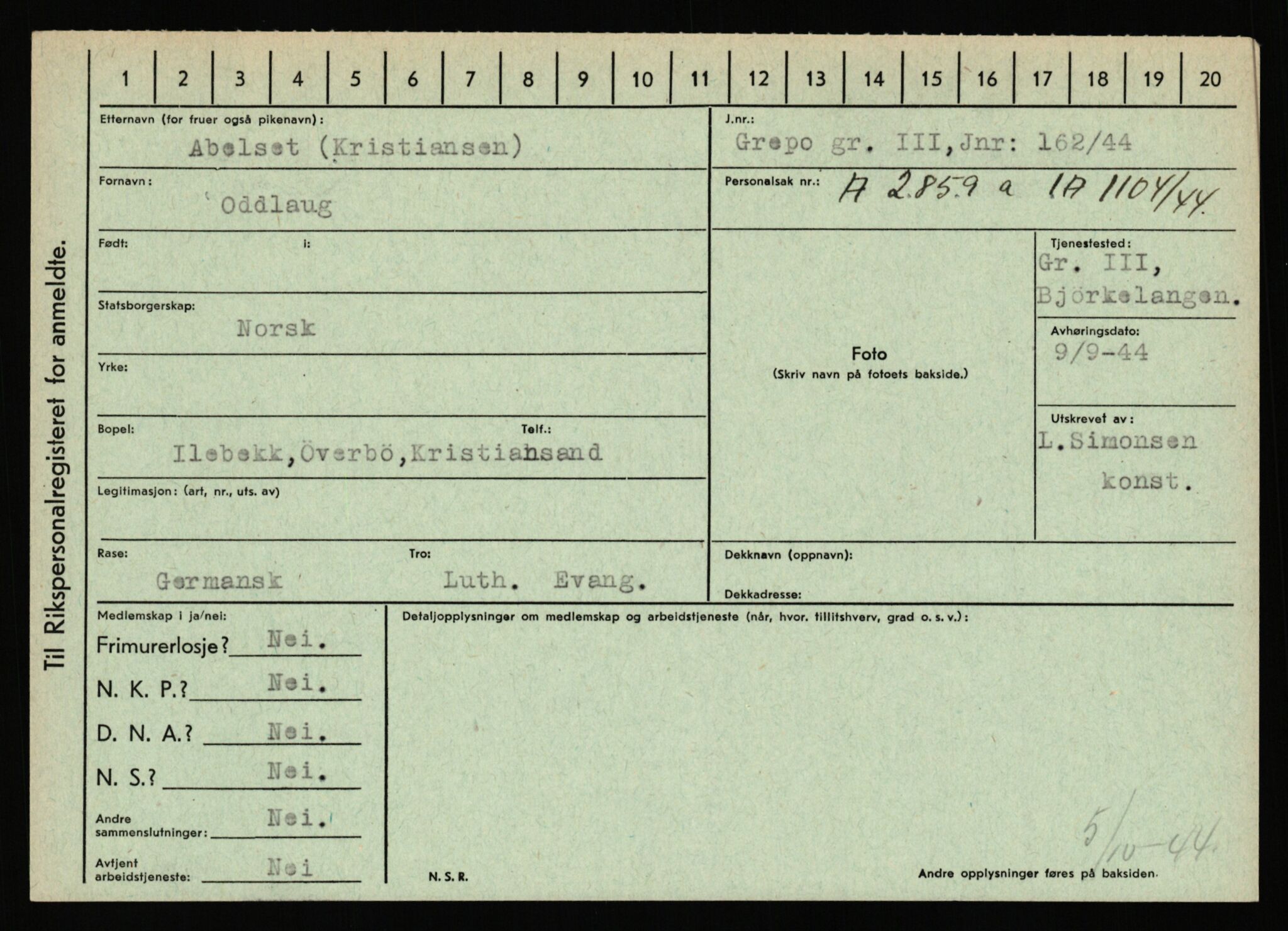 Statspolitiet - Hovedkontoret / Osloavdelingen, AV/RA-S-1329/C/Ca/L0001: Aabakken - Armann, 1943-1945, p. 968