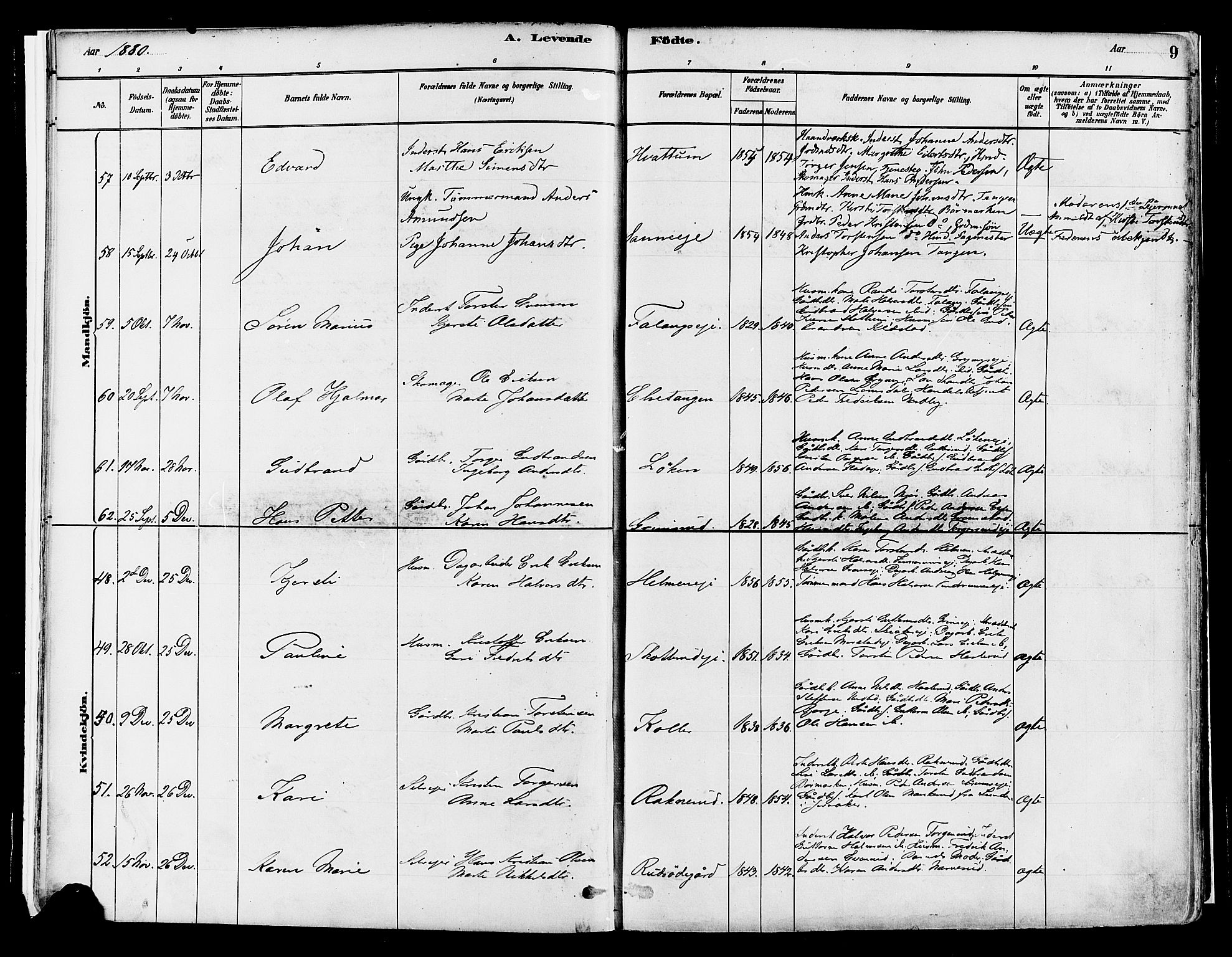 Gran prestekontor, SAH/PREST-112/H/Ha/Haa/L0014: Parish register (official) no. 14, 1880-1889, p. 9