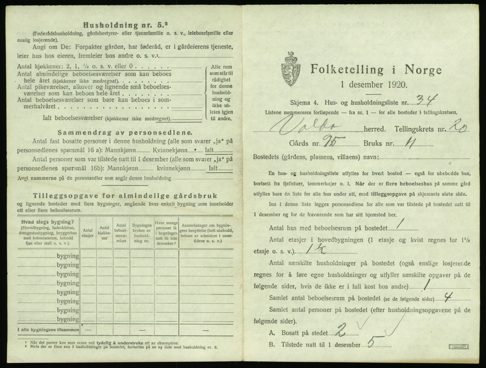 SAT, 1920 census for Volda, 1920, p. 1458