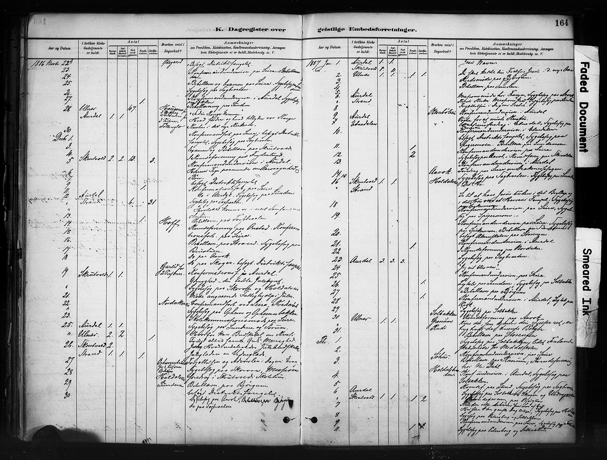 Nord-Aurdal prestekontor, SAH/PREST-132/H/Ha/Haa/L0013: Parish register (official) no. 13, 1883-1895, p. 164