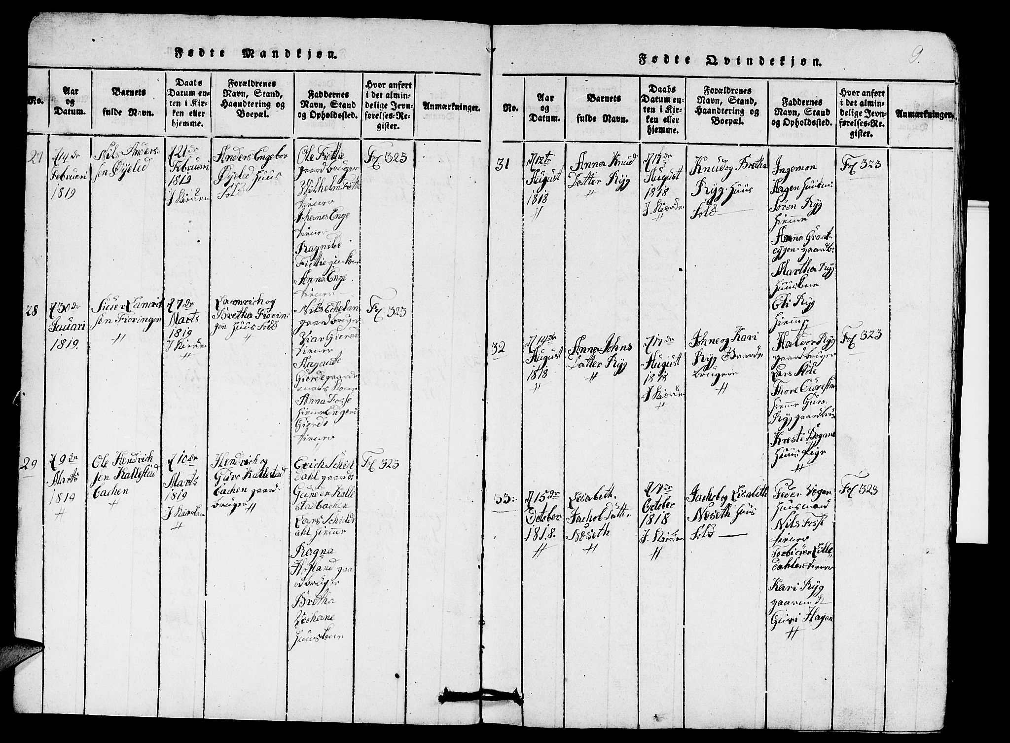 Etne sokneprestembete, SAB/A-75001/H/Hab: Parish register (copy) no. A 1, 1815-1849, p. 9