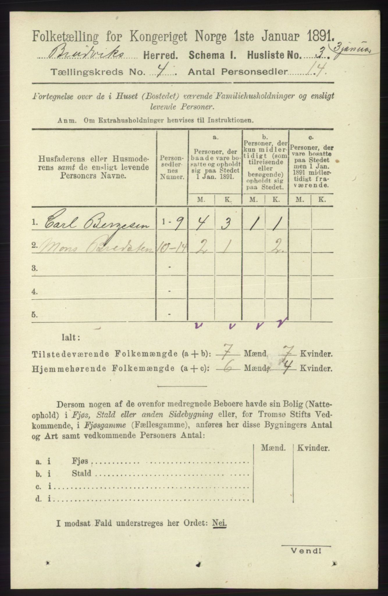 RA, 1891 census for 1251 Bruvik, 1891, p. 980