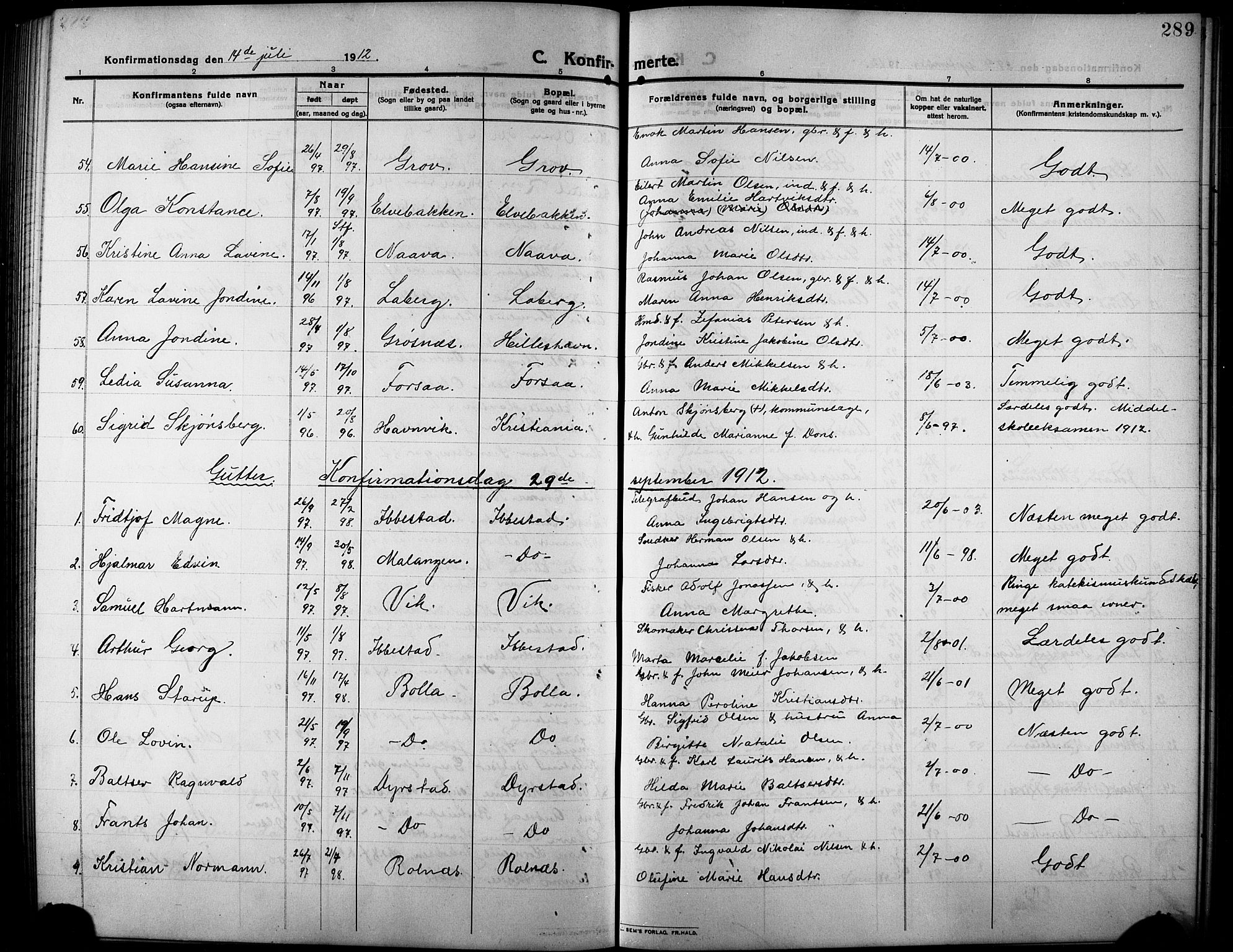 Ibestad sokneprestembete, AV/SATØ-S-0077/H/Ha/Hab/L0009klokker: Parish register (copy) no. 9, 1902-1914, p. 289
