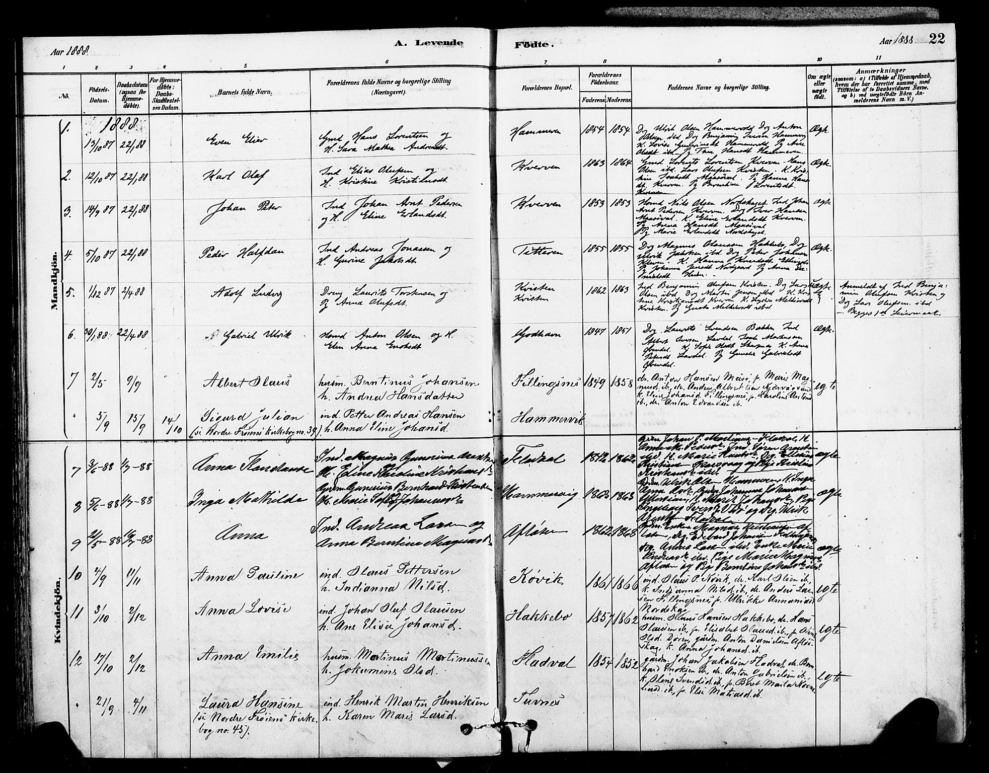 Ministerialprotokoller, klokkerbøker og fødselsregistre - Sør-Trøndelag, SAT/A-1456/641/L0595: Parish register (official) no. 641A01, 1882-1897, p. 22