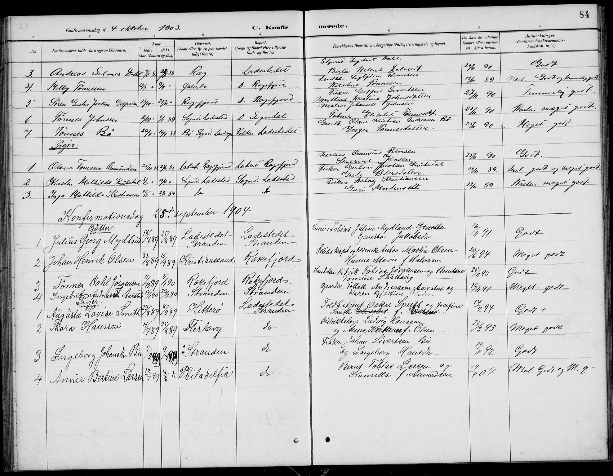 Sokndal sokneprestkontor, SAST/A-101808: Parish register (copy) no. B 5, 1887-1934, p. 84