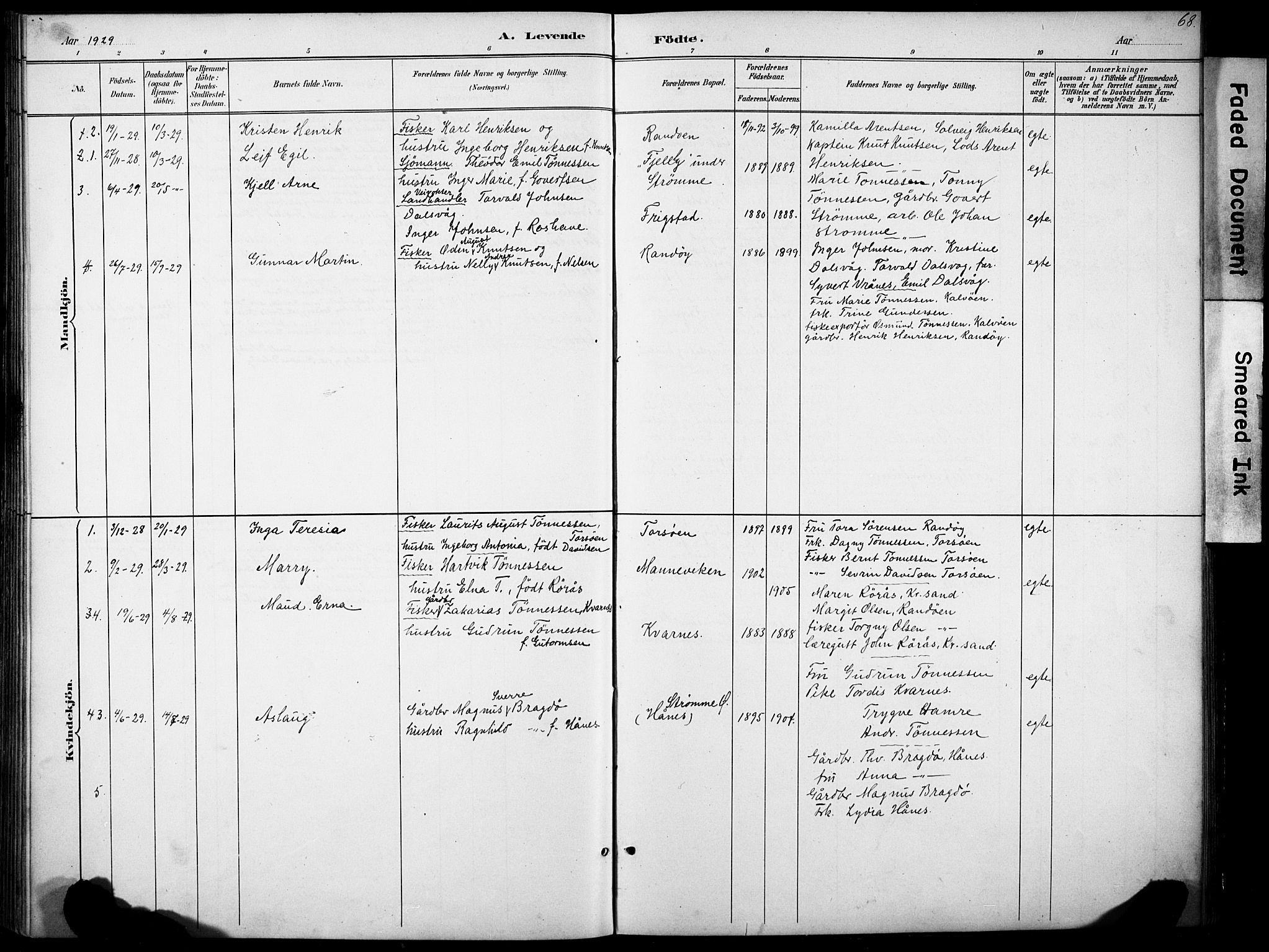 Oddernes sokneprestkontor, SAK/1111-0033/F/Fb/Fbb/L0002: Parish register (copy) no. B 2, 1889-1933, p. 68