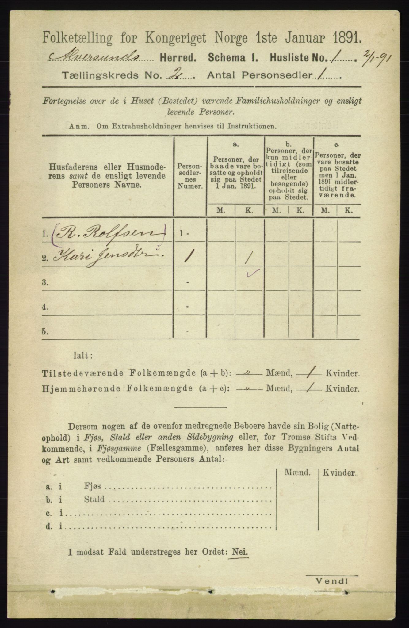 RA, 1891 census for 1257 Alversund, 1891, p. 380
