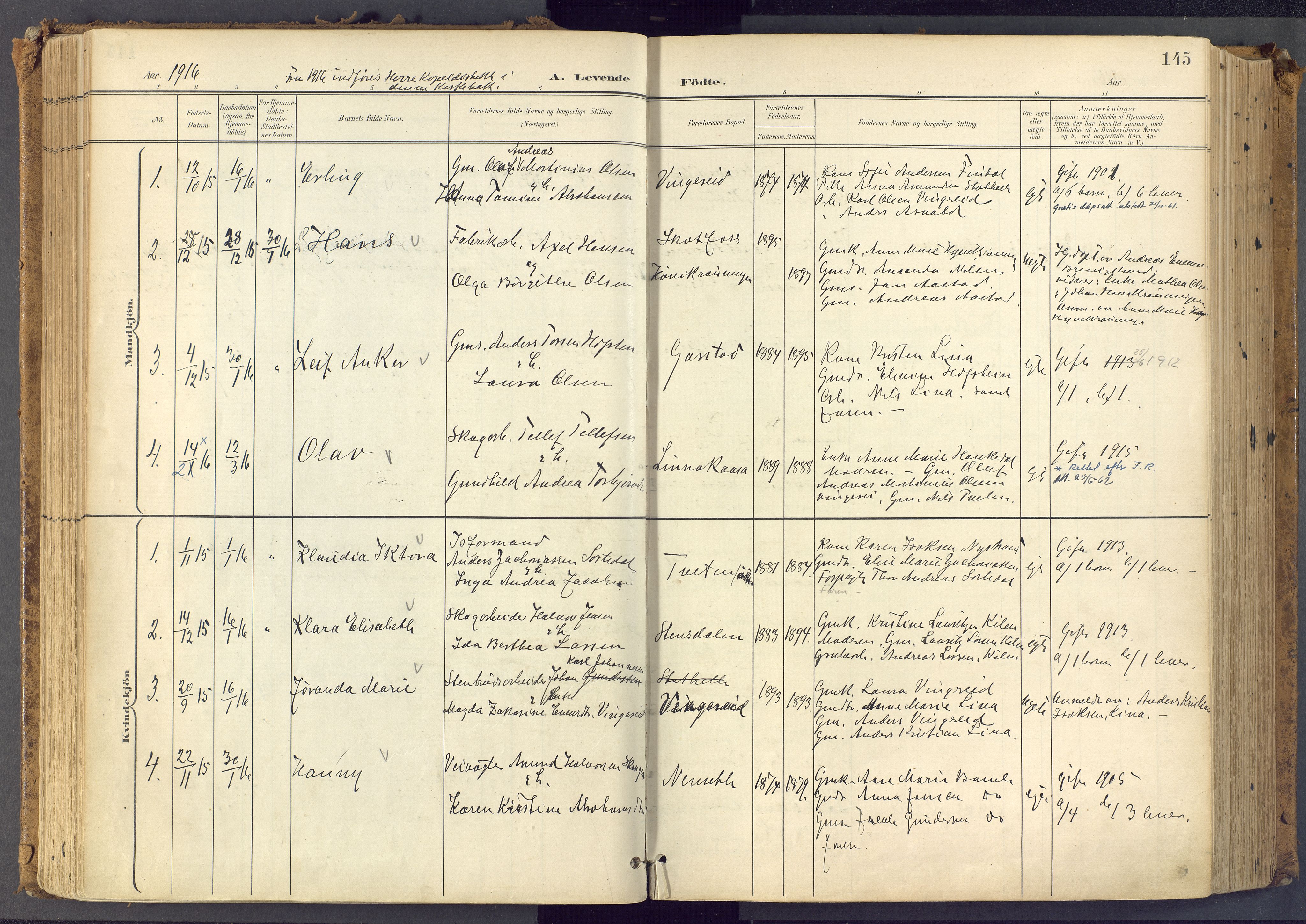 Bamble kirkebøker, SAKO/A-253/F/Fa/L0009: Parish register (official) no. I 9, 1901-1917, p. 145