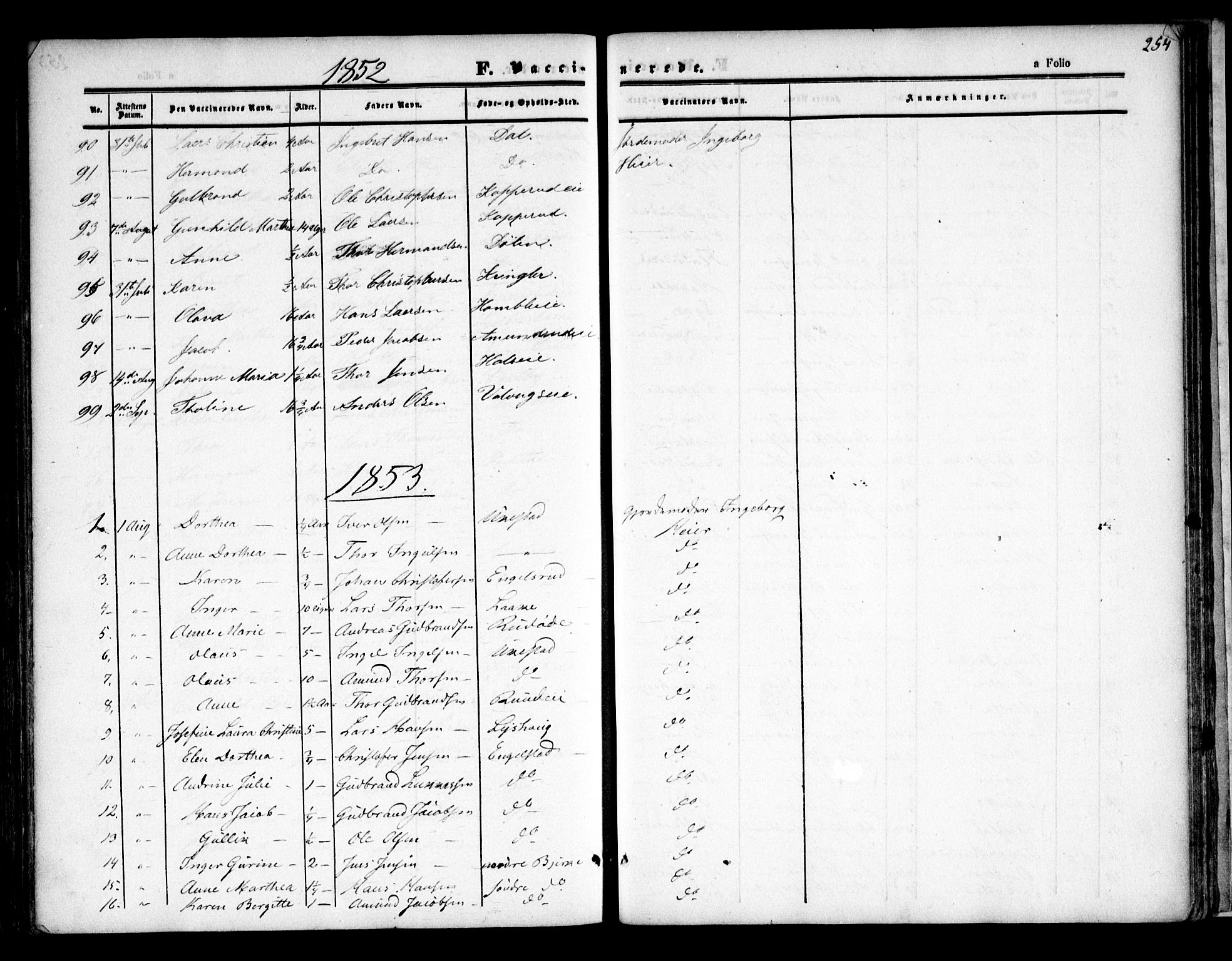 Nannestad prestekontor Kirkebøker, AV/SAO-A-10414a/F/Fa/L0011: Parish register (official) no. I 11, 1850-1859, p. 254