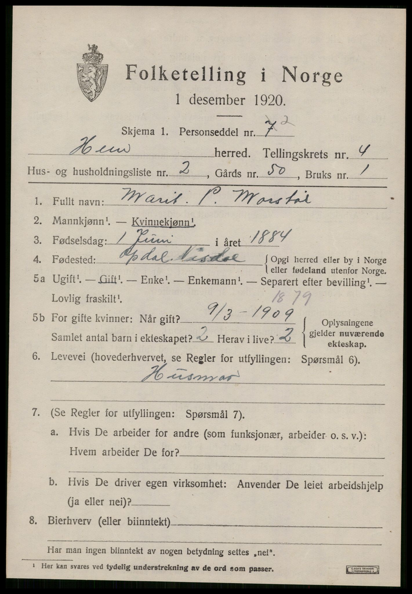 SAT, 1920 census for Hen, 1920, p. 1896