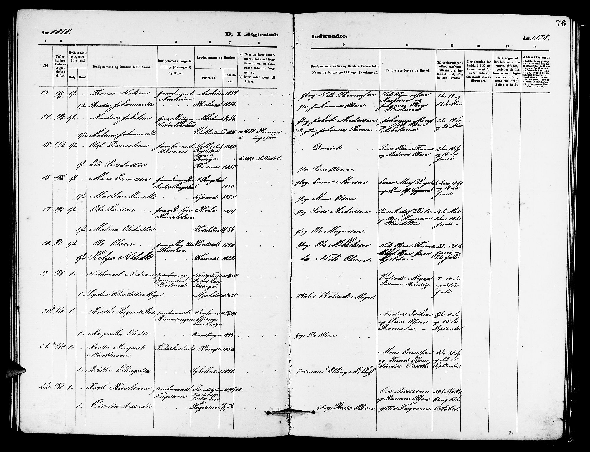 Haus sokneprestembete, SAB/A-75601/H/Hab: Parish register (copy) no. B 2, 1878-1884, p. 76