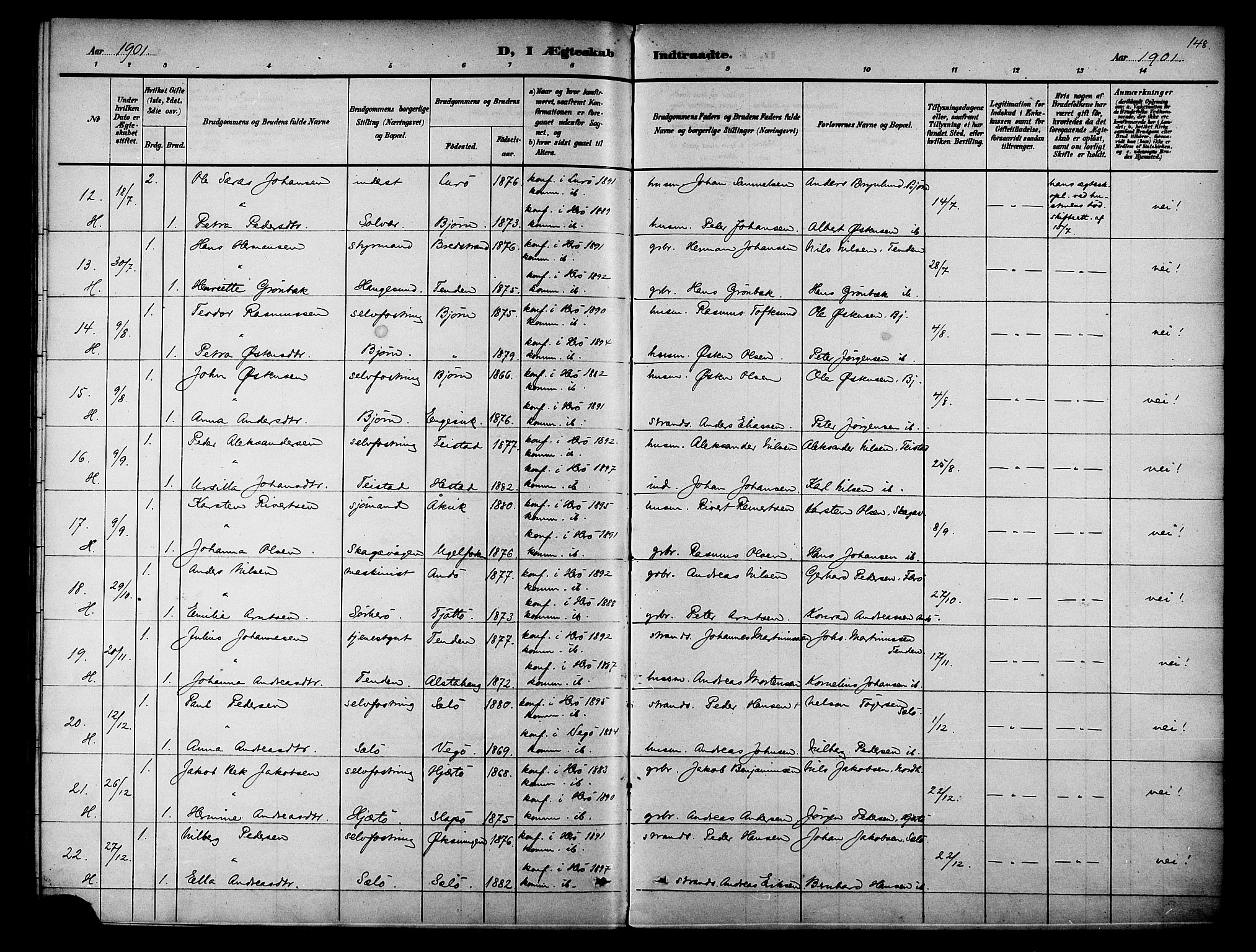 Ministerialprotokoller, klokkerbøker og fødselsregistre - Nordland, AV/SAT-A-1459/834/L0508: Parish register (official) no. 834A06, 1892-1901, p. 148