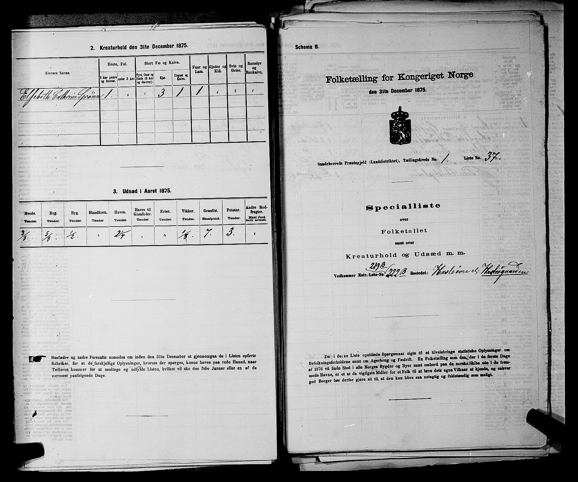 SAKO, 1875 census for 0724L Sandeherred/Sandeherred, 1875, p. 286