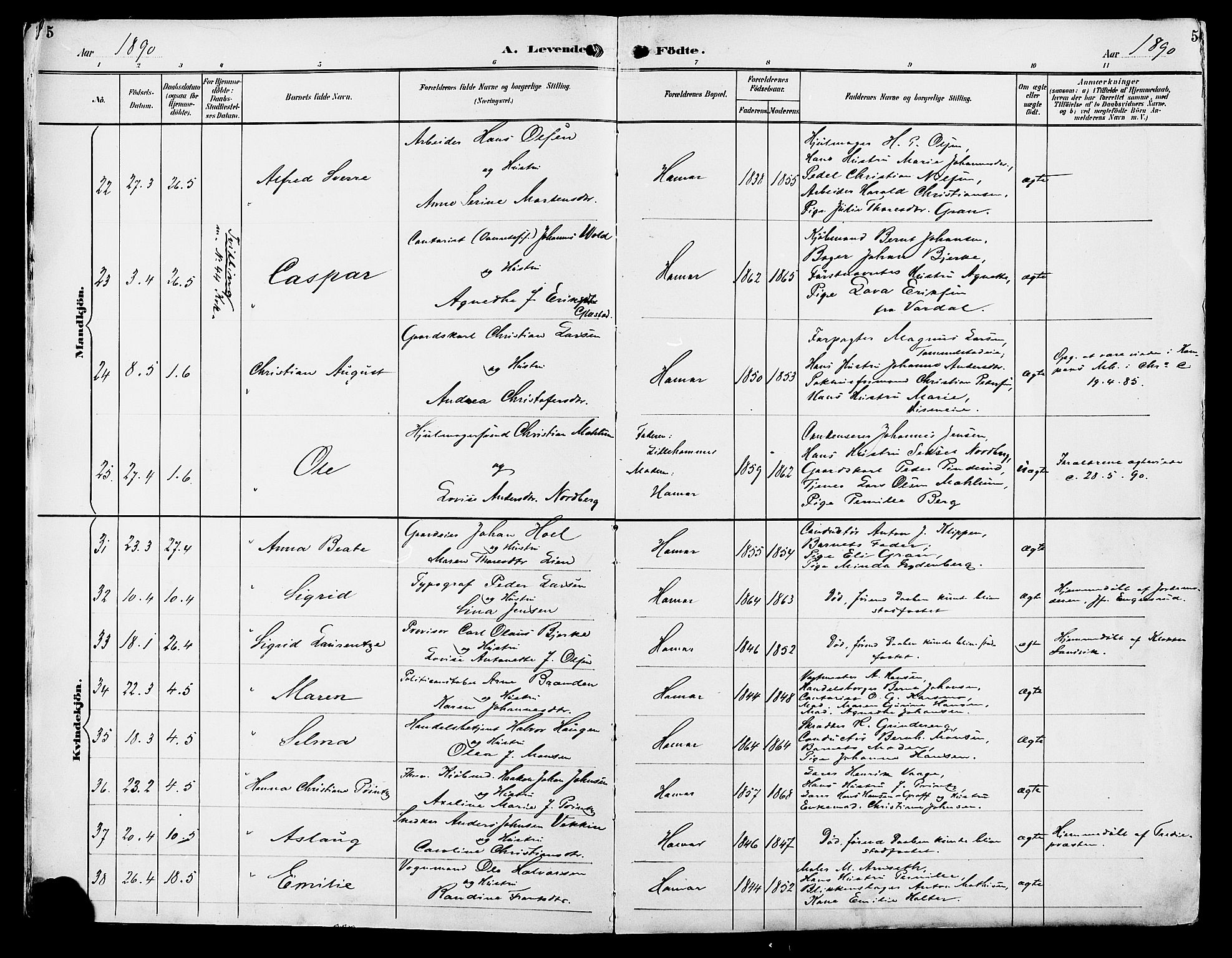 Vang prestekontor, Hedmark, SAH/PREST-008/H/Ha/Haa/L0017: Parish register (official) no. 17, 1890-1899, p. 5