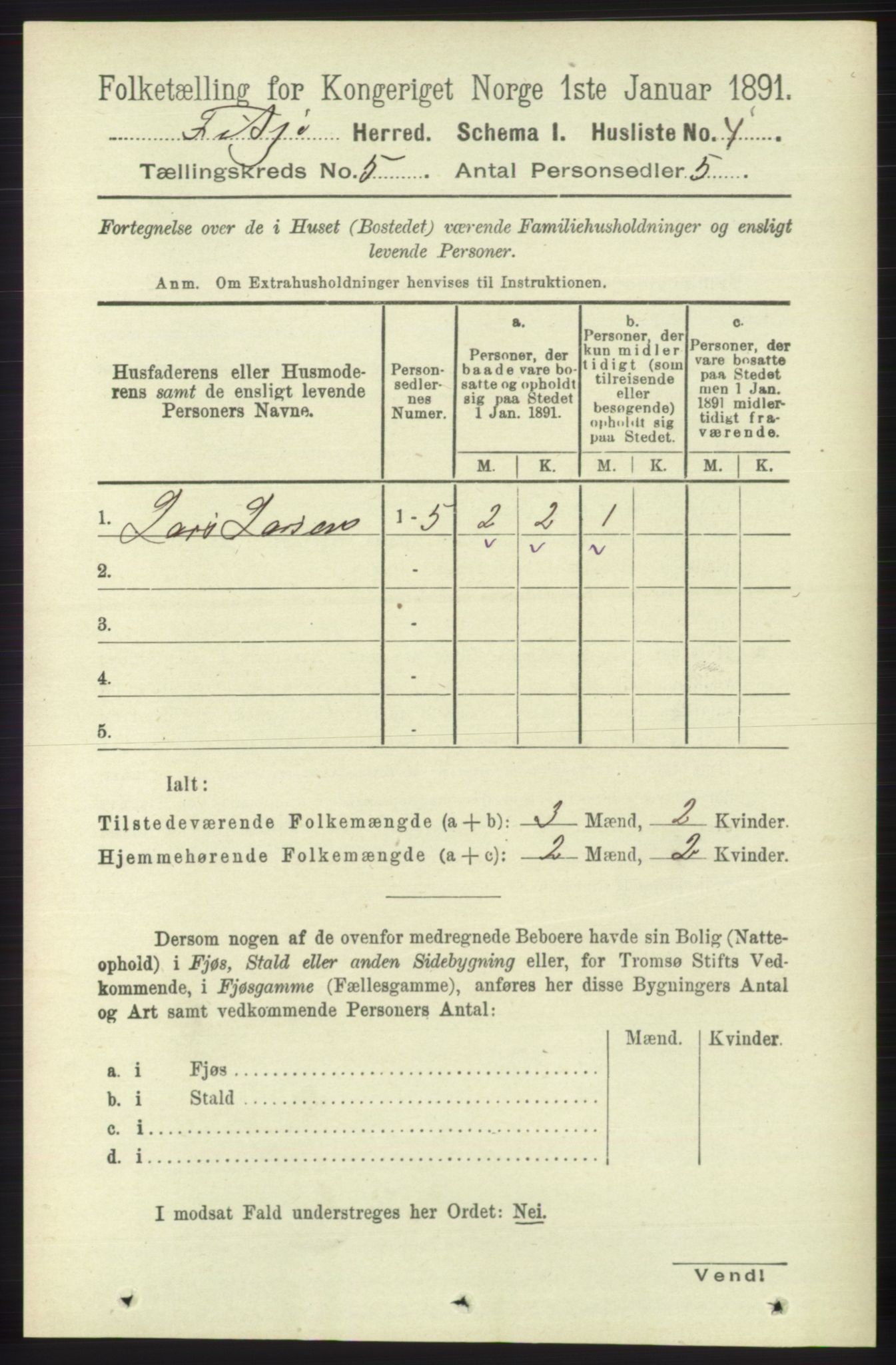 RA, 1891 census for 1222 Fitjar, 1891, p. 1680