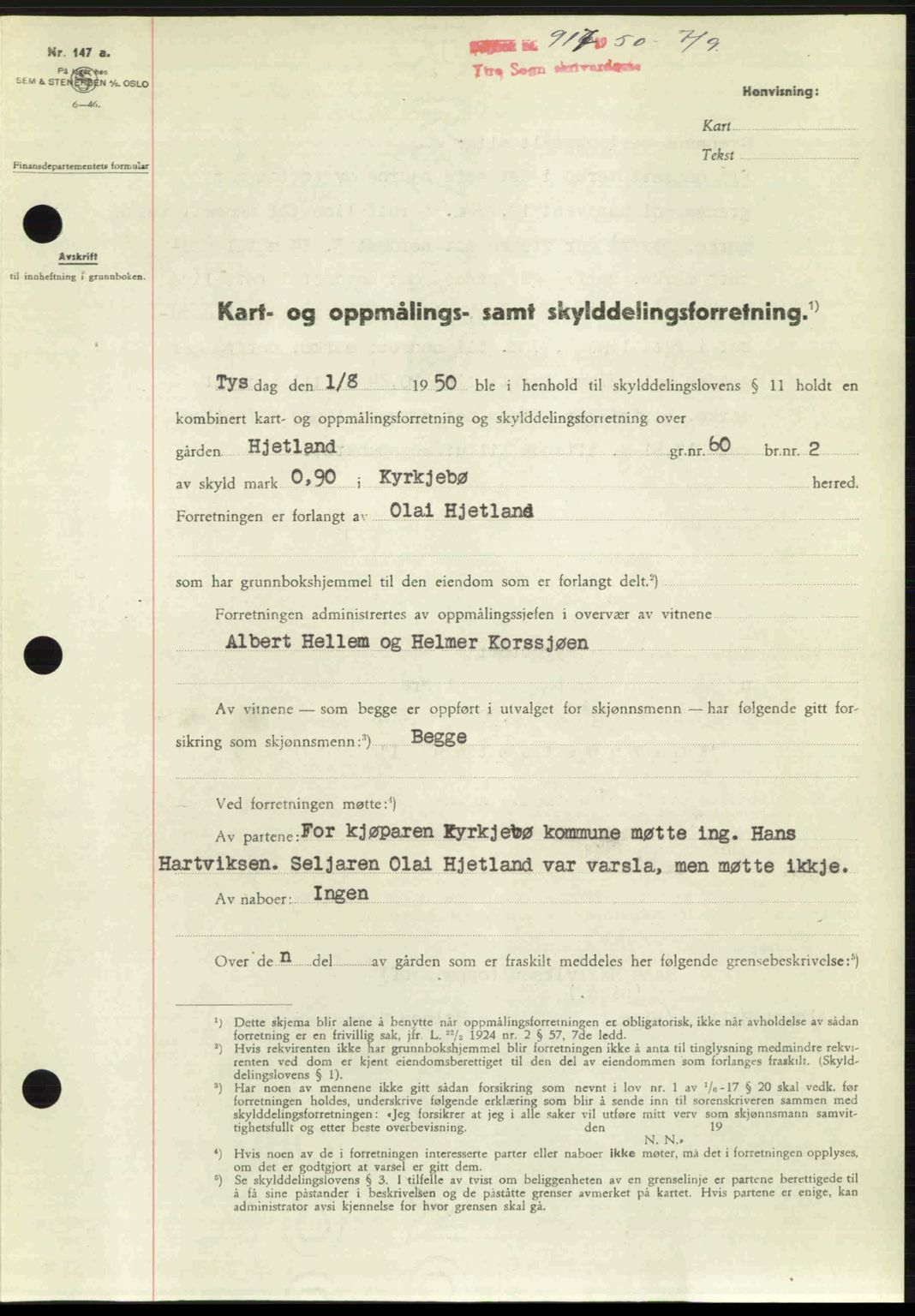 Ytre Sogn tingrett, SAB/A-2601/1/G/Gbb/L0009: Mortgage book no. A6 - A7 (B4), 1950-1950, Diary no: : 917/1950