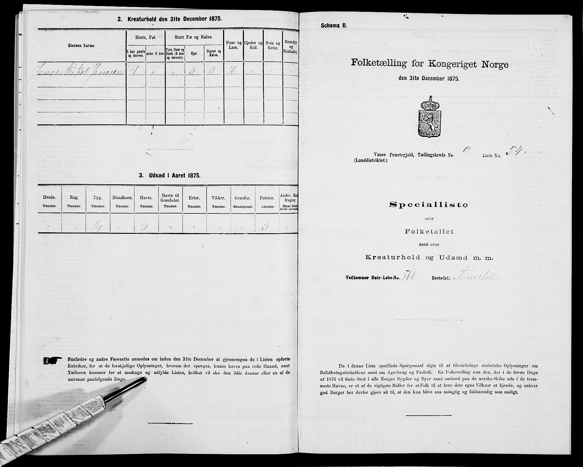 SAK, 1875 census for 1041L Vanse/Vanse og Farsund, 1875, p. 1877