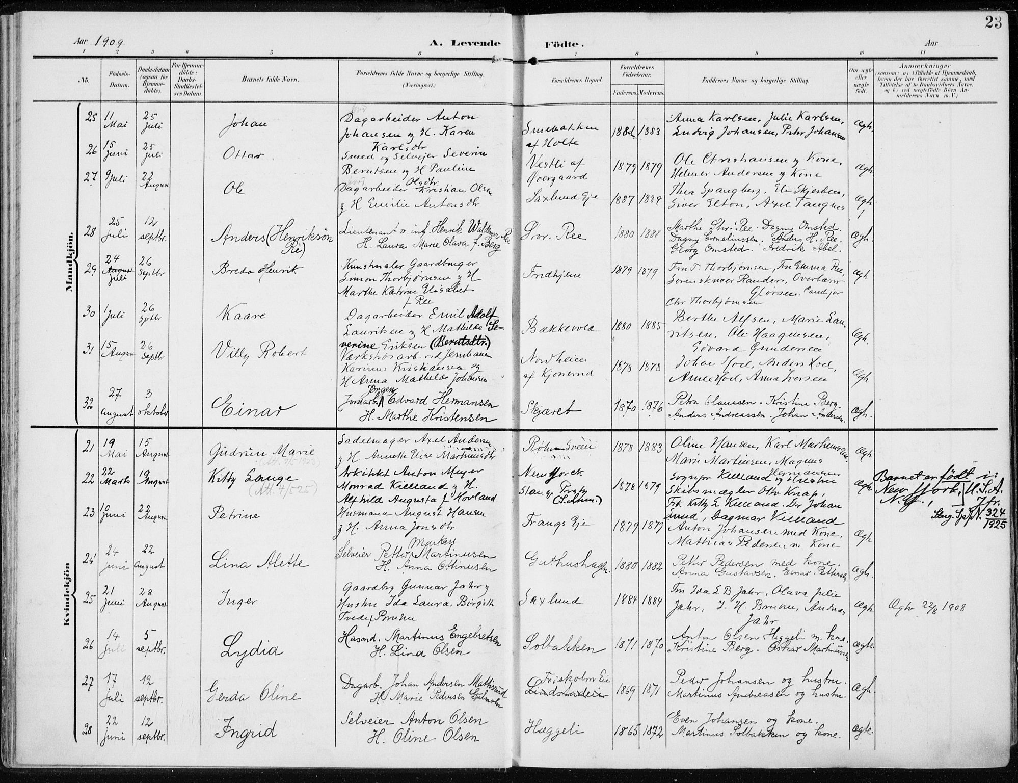 Stange prestekontor, AV/SAH-PREST-002/K/L0024: Parish register (official) no. 24, 1906-1922, p. 23