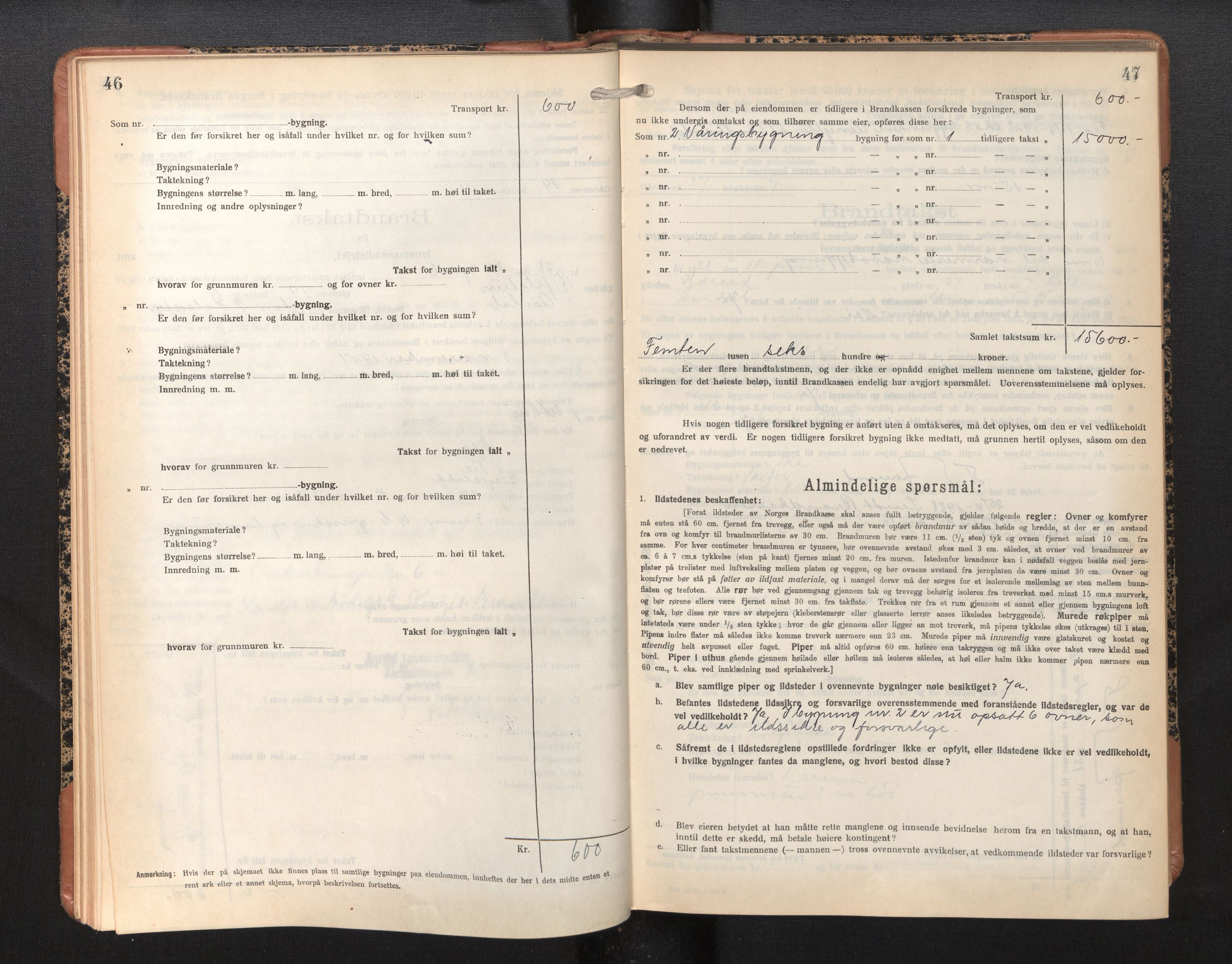 Lensmannen i Årdal, AV/SAB-A-30501/0012/L0010: Branntakstprotokoll, skjematakst, 1926-1939, p. 46-47