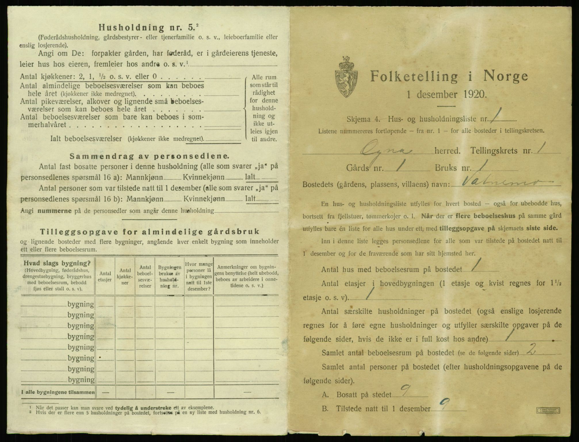 SAST, 1920 census for Ogna, 1920, p. 29