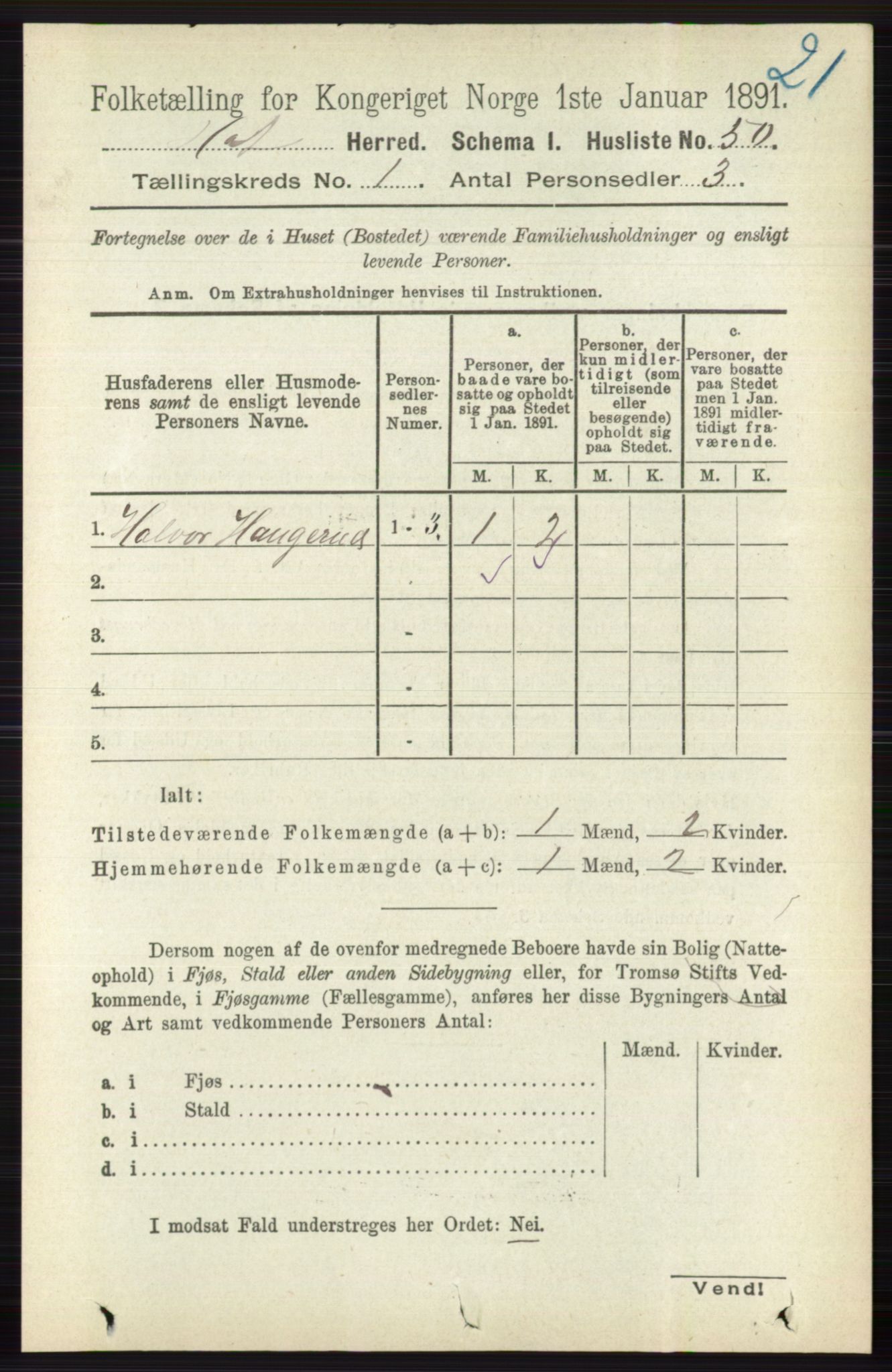 RA, 1891 census for 0714 Hof, 1891, p. 71