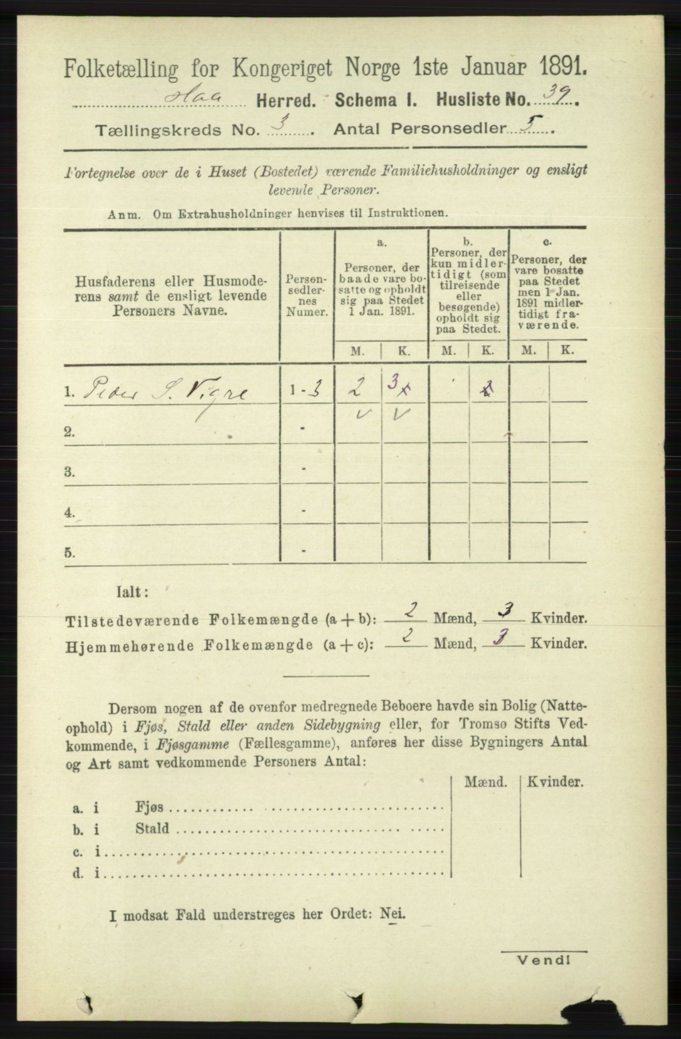 RA, 1891 census for 1119 Hå, 1891, p. 692