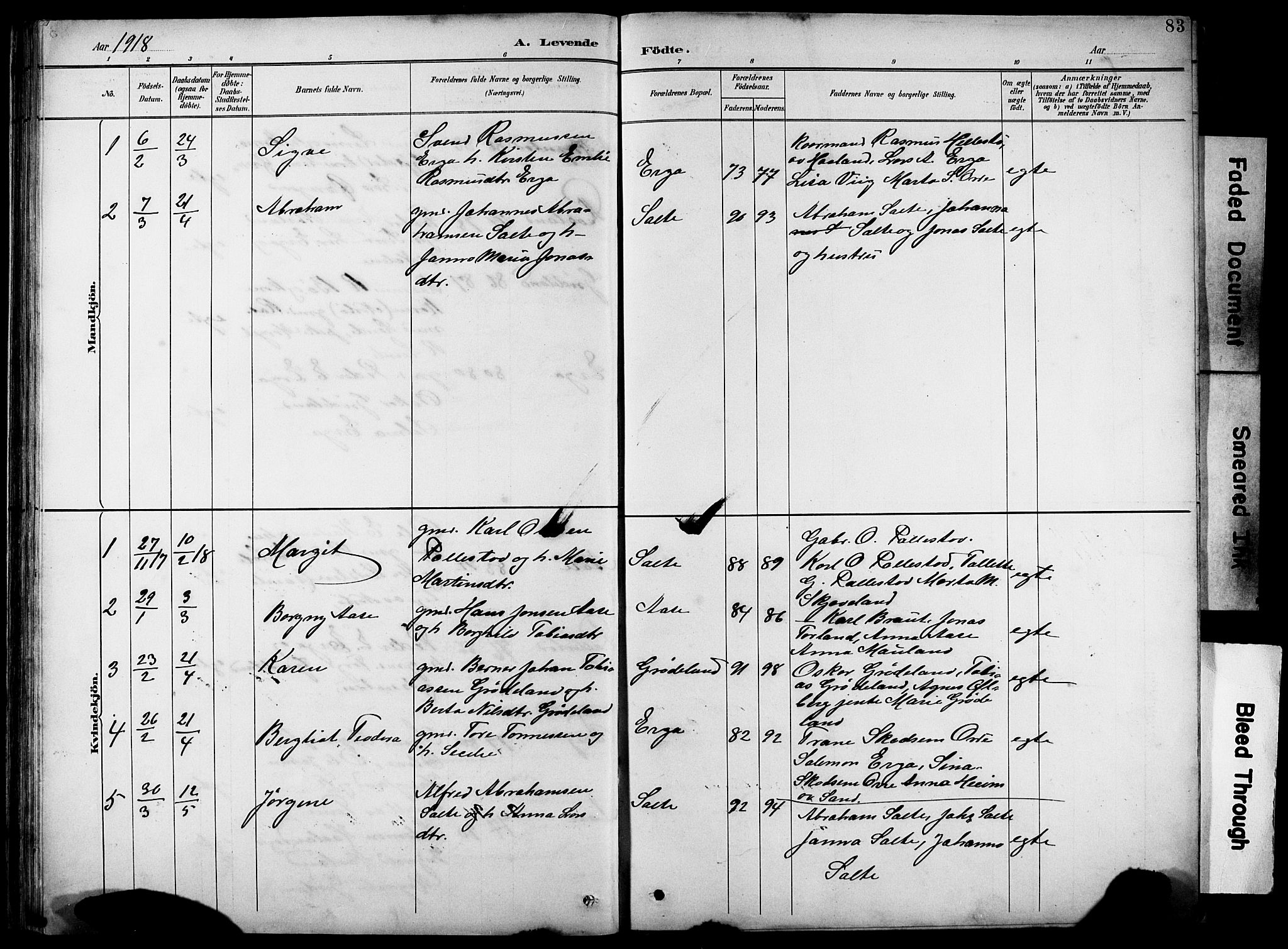 Klepp sokneprestkontor, SAST/A-101803/001/3/30BB/L0005: Parish register (copy) no. B 5, 1889-1918, p. 83
