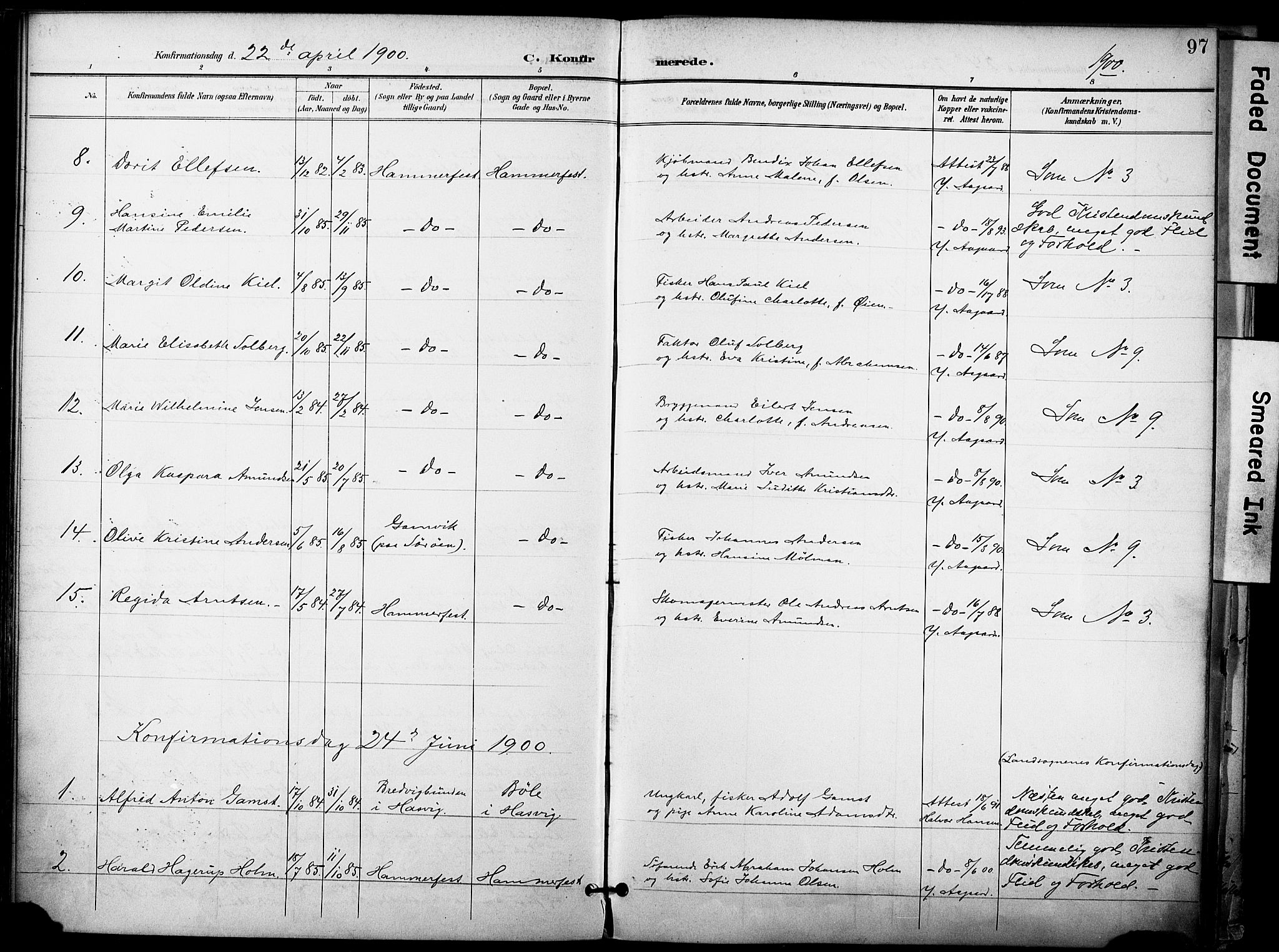 Hammerfest sokneprestkontor, SATØ/S-1347/H/Ha/L0010.kirke: Parish register (official) no. 10, 1898-1905, p. 97