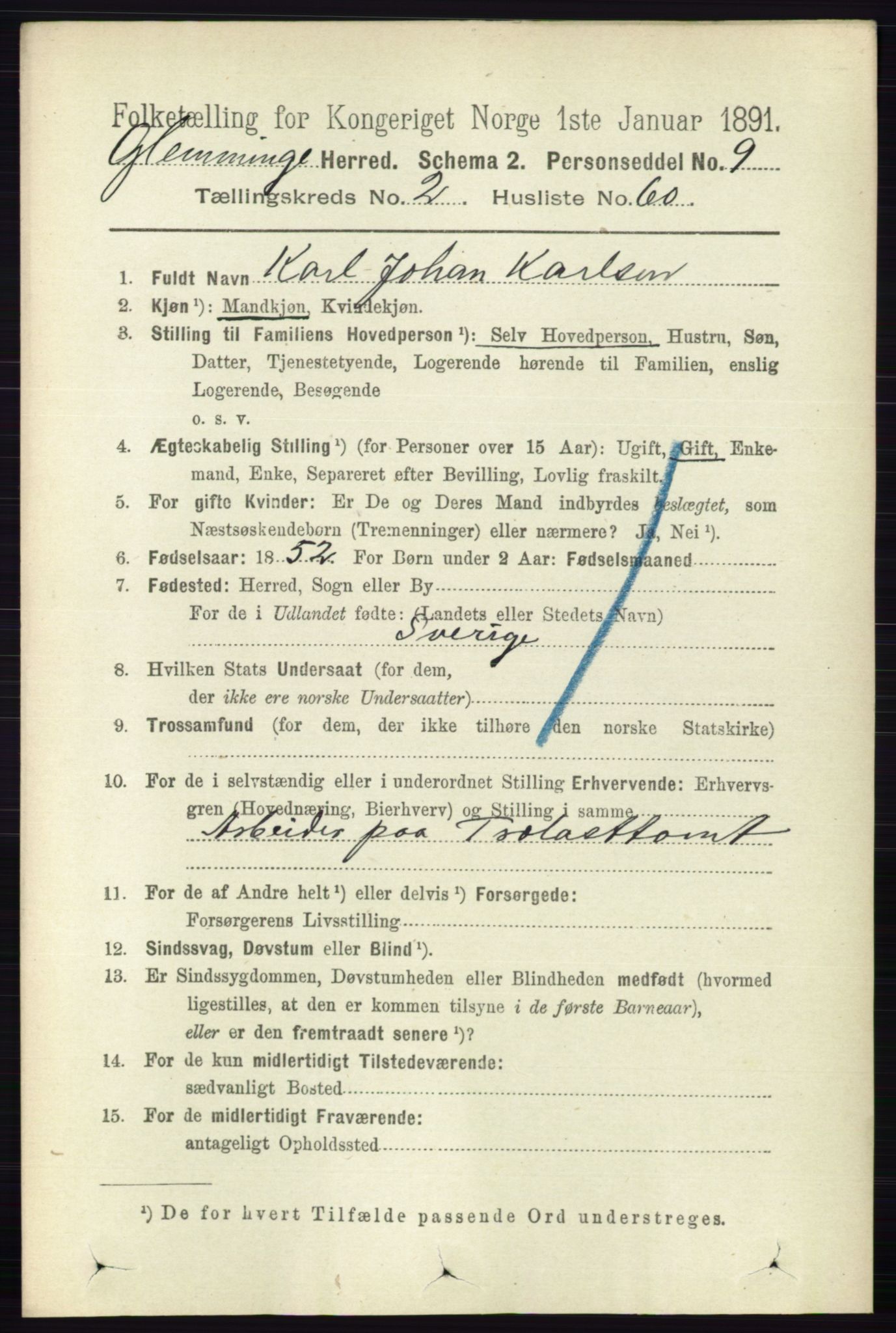 RA, 1891 census for 0132 Glemmen, 1891, p. 1037