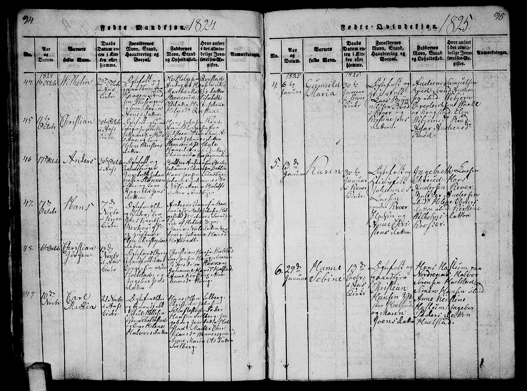Ås prestekontor Kirkebøker, SAO/A-10894/G/Ga/L0002: Parish register (copy) no. I 2, 1820-1836, p. 94-95