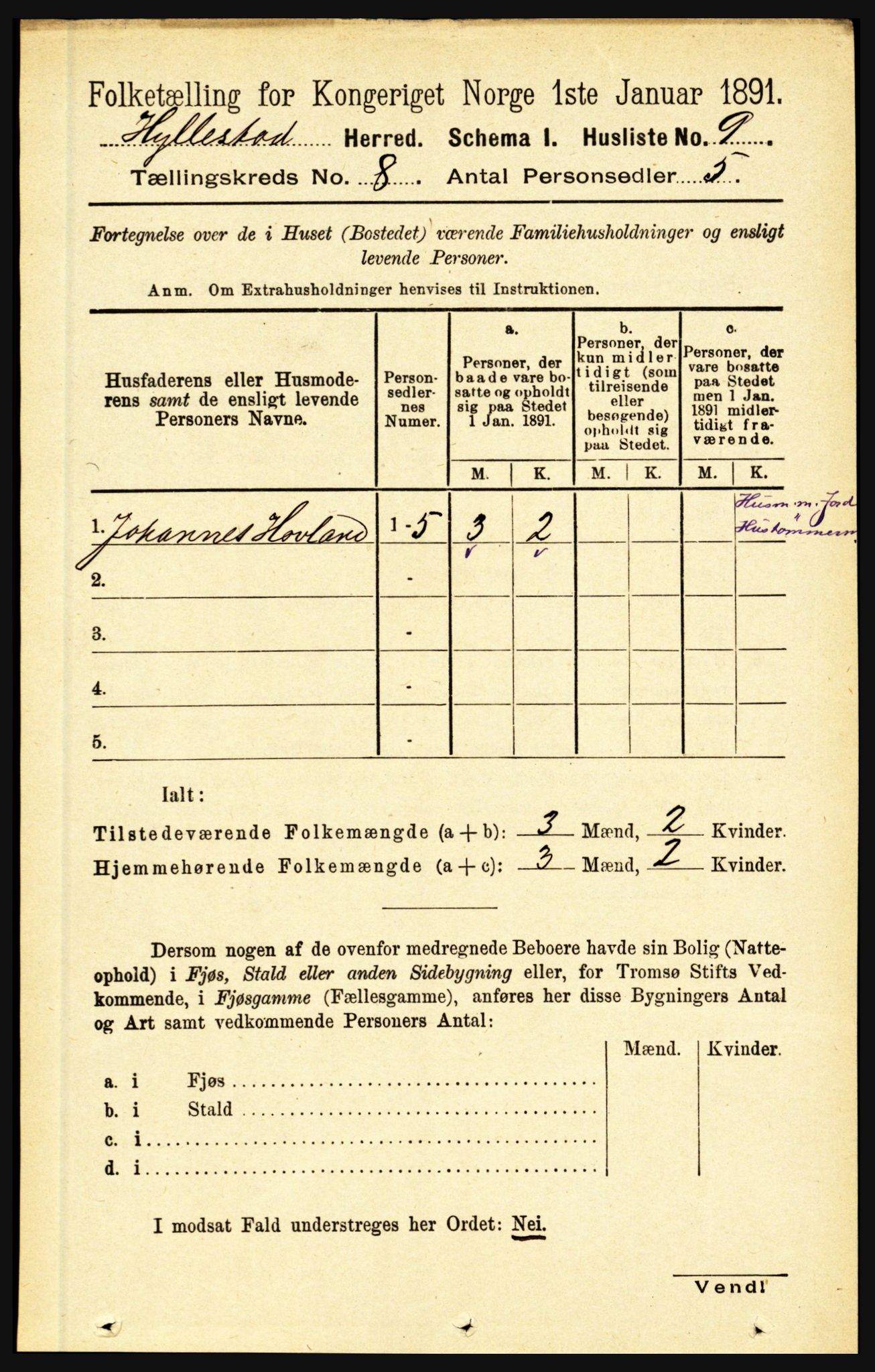 RA, 1891 census for 1413 Hyllestad, 1891, p. 1288