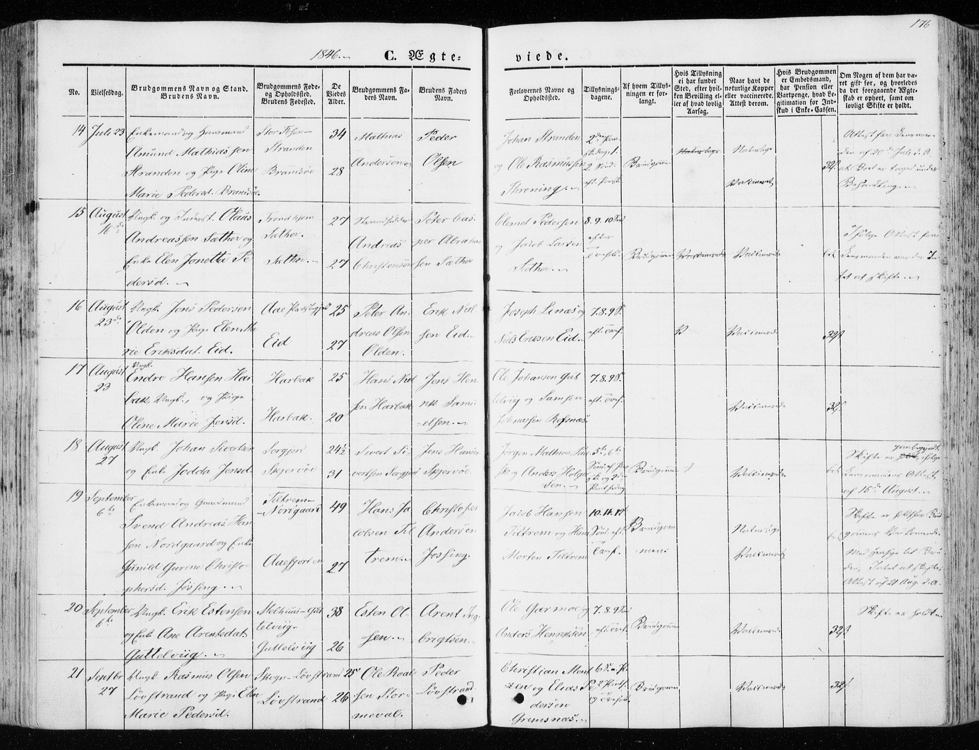 Ministerialprotokoller, klokkerbøker og fødselsregistre - Sør-Trøndelag, SAT/A-1456/657/L0704: Parish register (official) no. 657A05, 1846-1857, p. 176