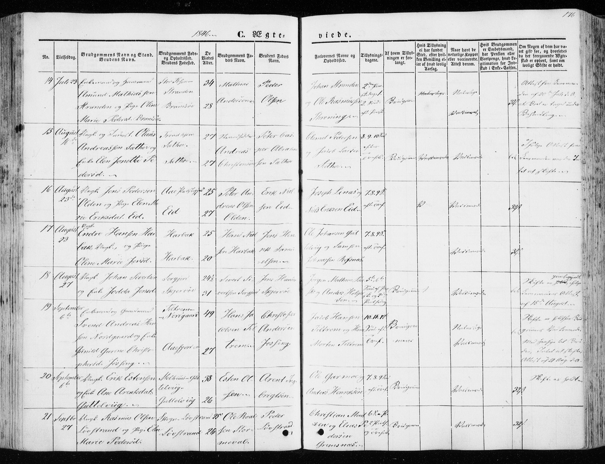 Ministerialprotokoller, klokkerbøker og fødselsregistre - Sør-Trøndelag, AV/SAT-A-1456/657/L0704: Parish register (official) no. 657A05, 1846-1857, p. 176