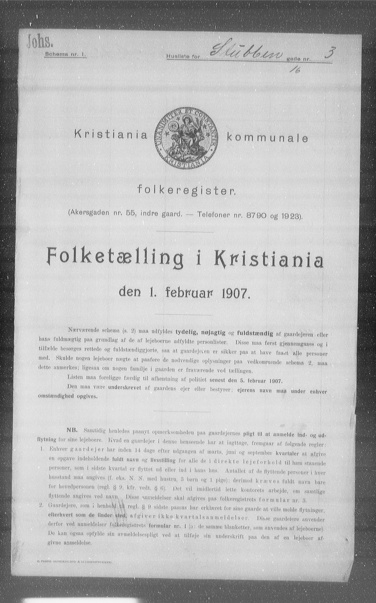 OBA, Municipal Census 1907 for Kristiania, 1907, p. 53199