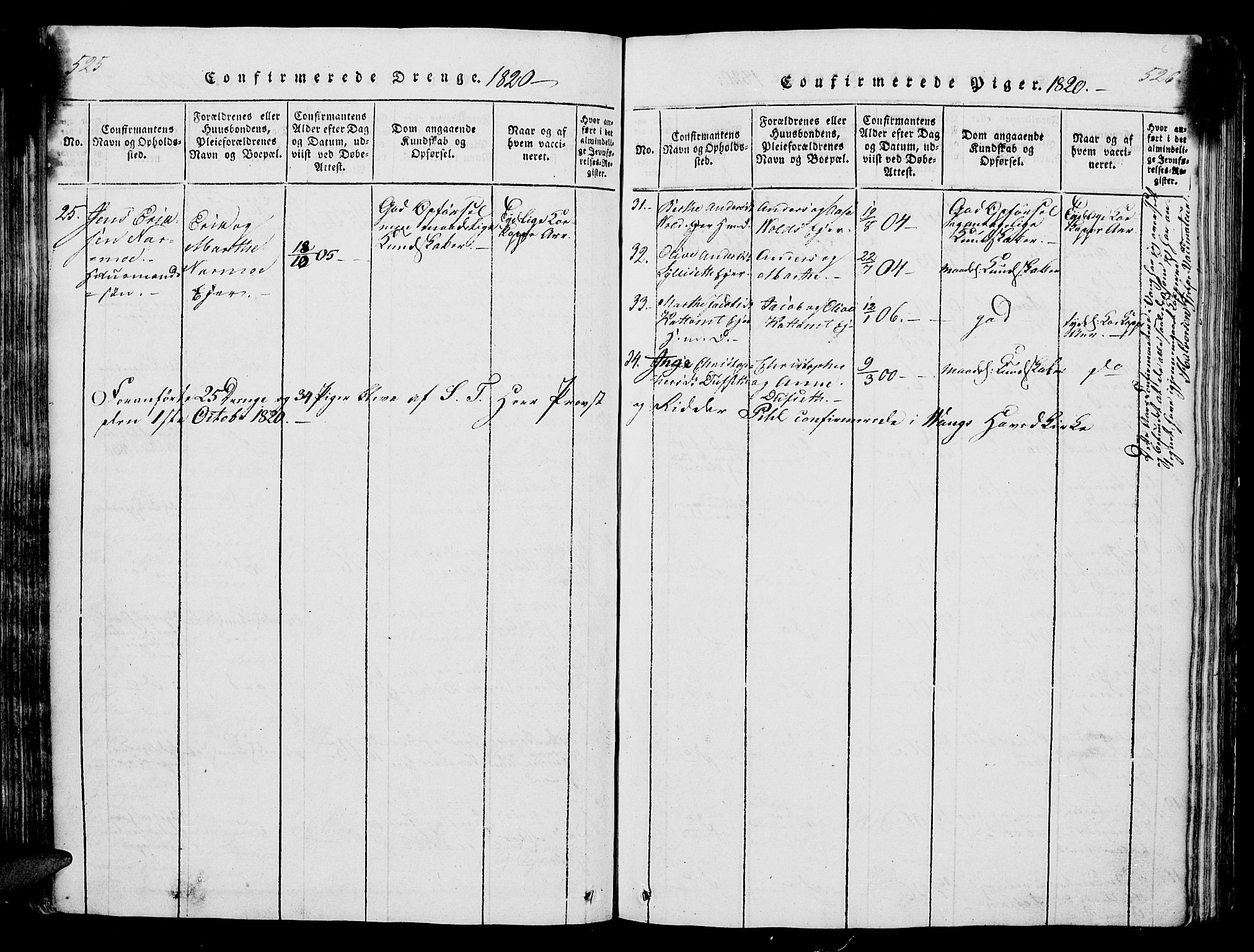 Vang prestekontor, Hedmark, AV/SAH-PREST-008/H/Ha/Hab/L0004: Parish register (copy) no. 4, 1813-1827, p. 525-526