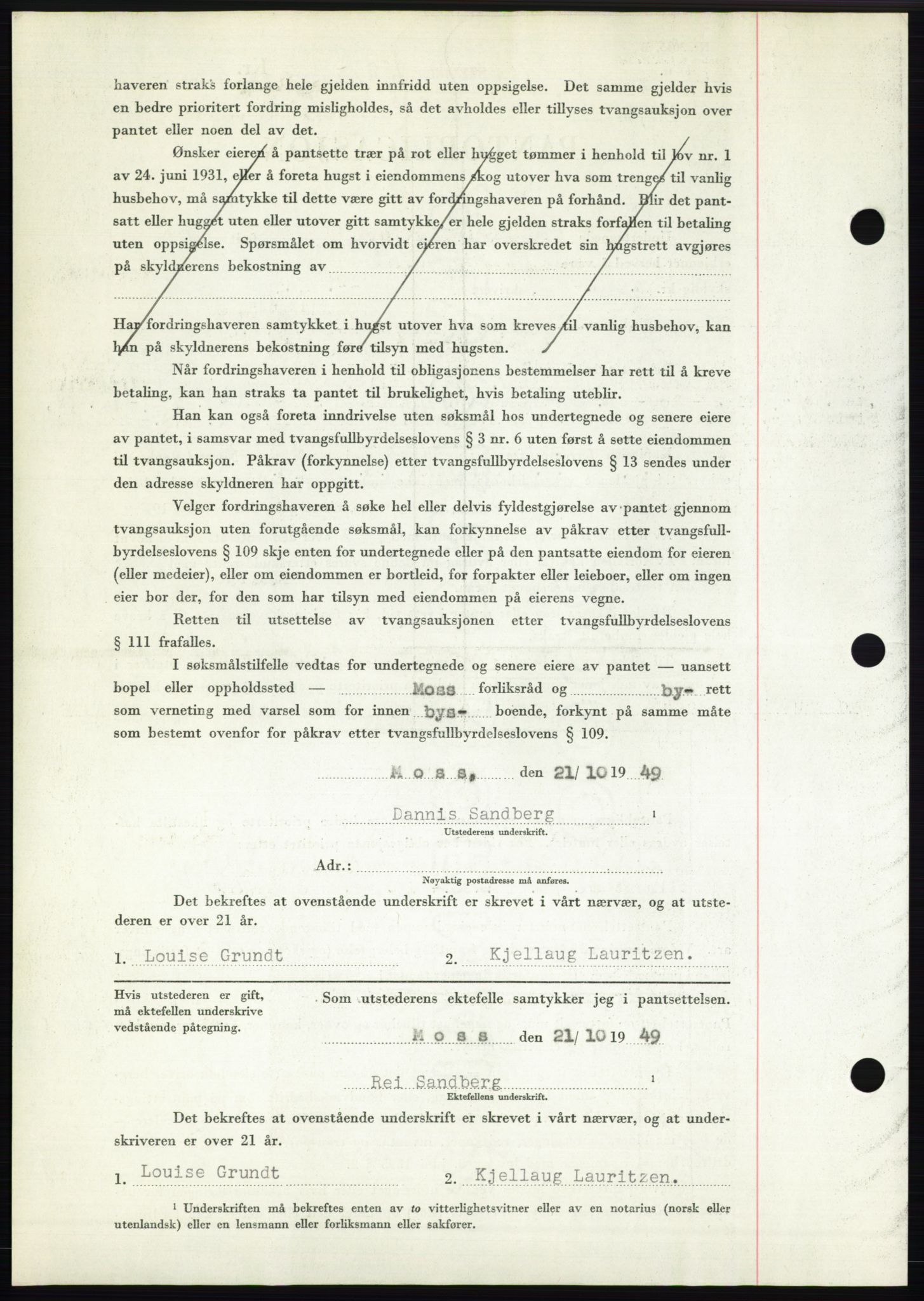 Moss sorenskriveri, SAO/A-10168: Mortgage book no. B23, 1949-1950, Diary no: : 3262/1949