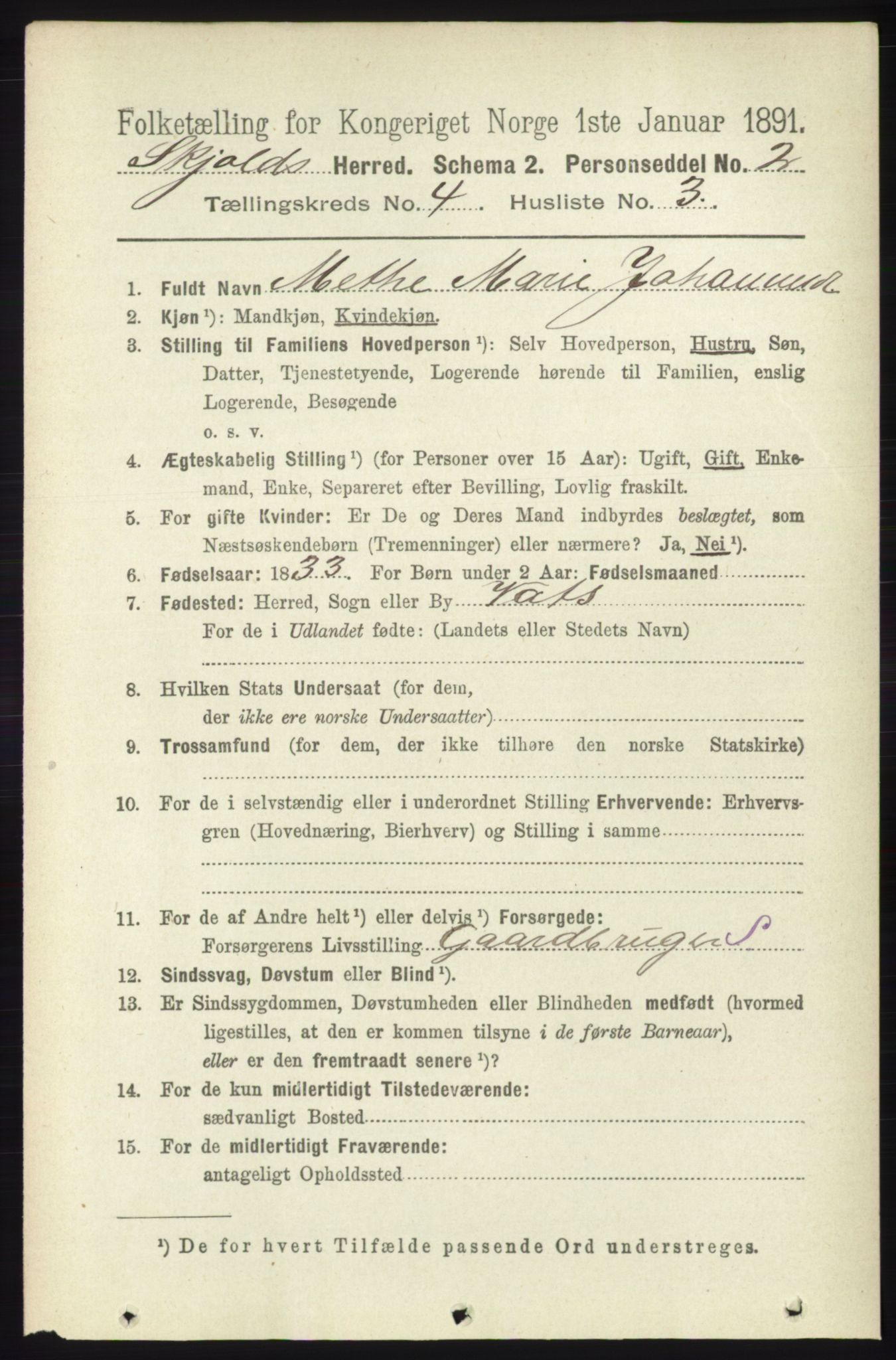 RA, 1891 census for 1154 Skjold, 1891, p. 560