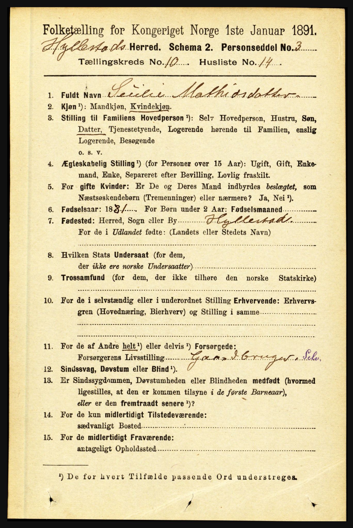 RA, 1891 census for 1413 Hyllestad, 1891, p. 1771