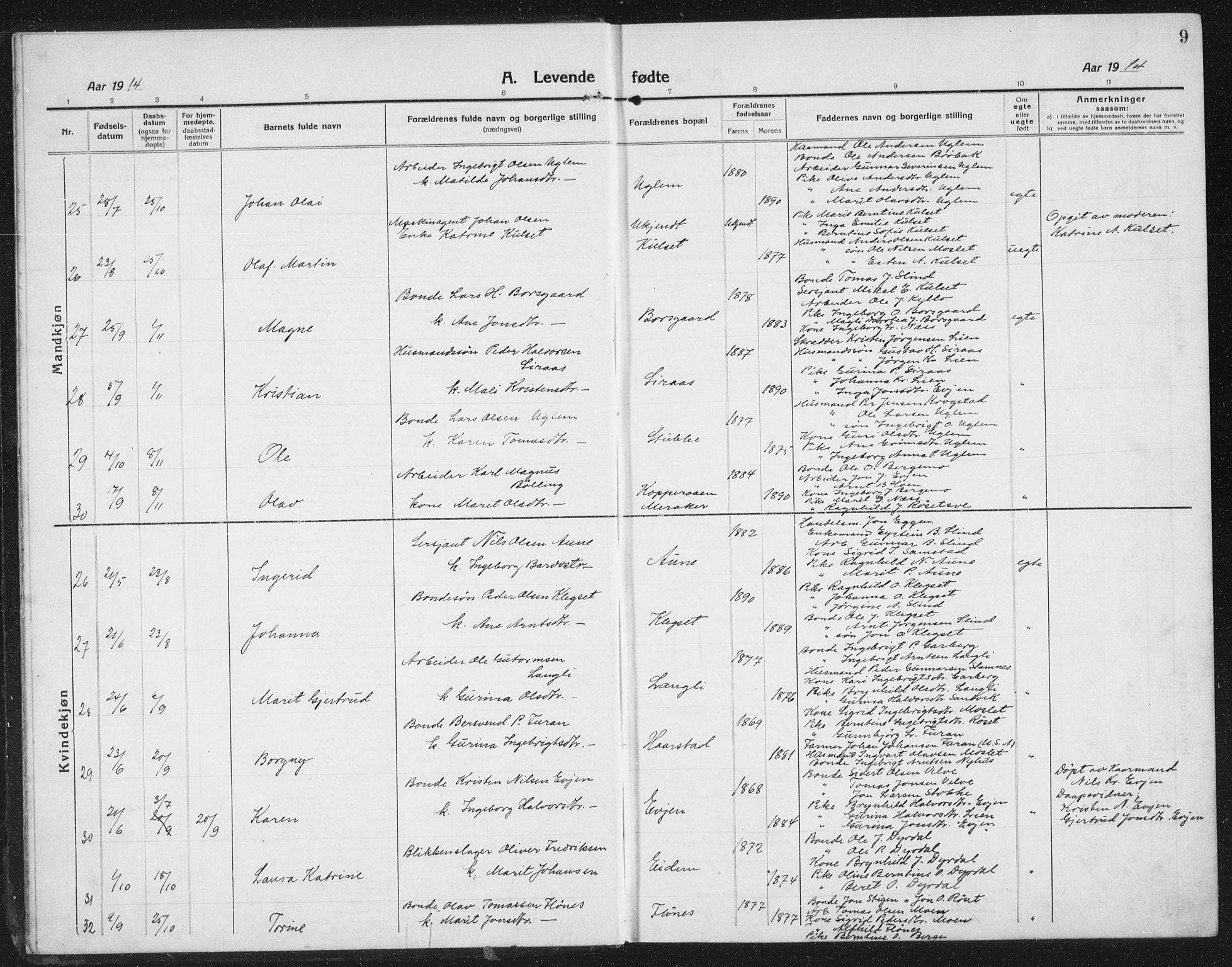 Ministerialprotokoller, klokkerbøker og fødselsregistre - Sør-Trøndelag, AV/SAT-A-1456/695/L1158: Parish register (copy) no. 695C09, 1913-1940, p. 9